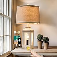 Vista 5 de Lámpara de mesa de 60.3 cm con puertos USB C+A retro de estilo granja con control táctil regulable de 3 vías, lámpara nocturna blanca vintage