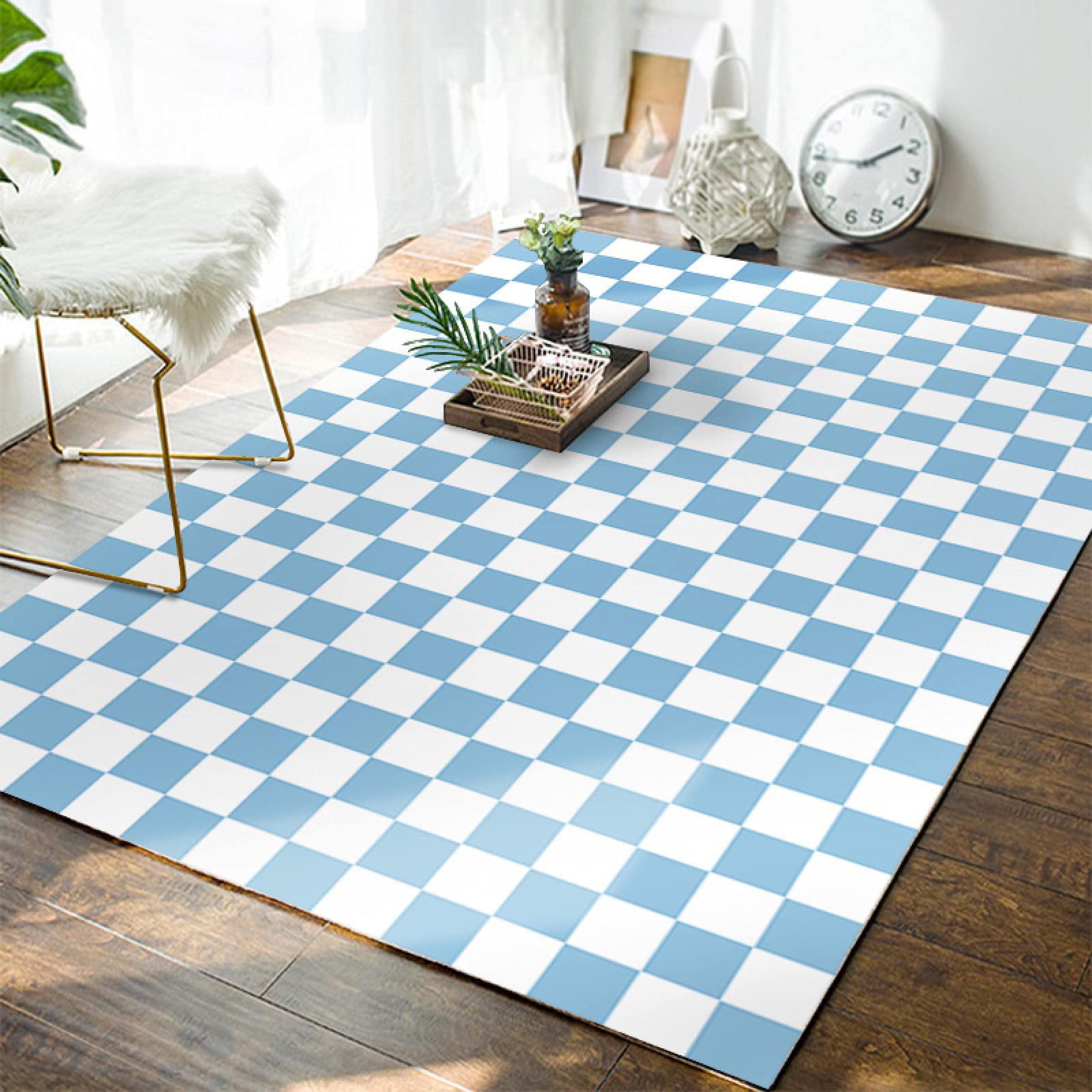 Tapis vintage bleu ciel 120x160 cm lavable et antidérapant pour le salon