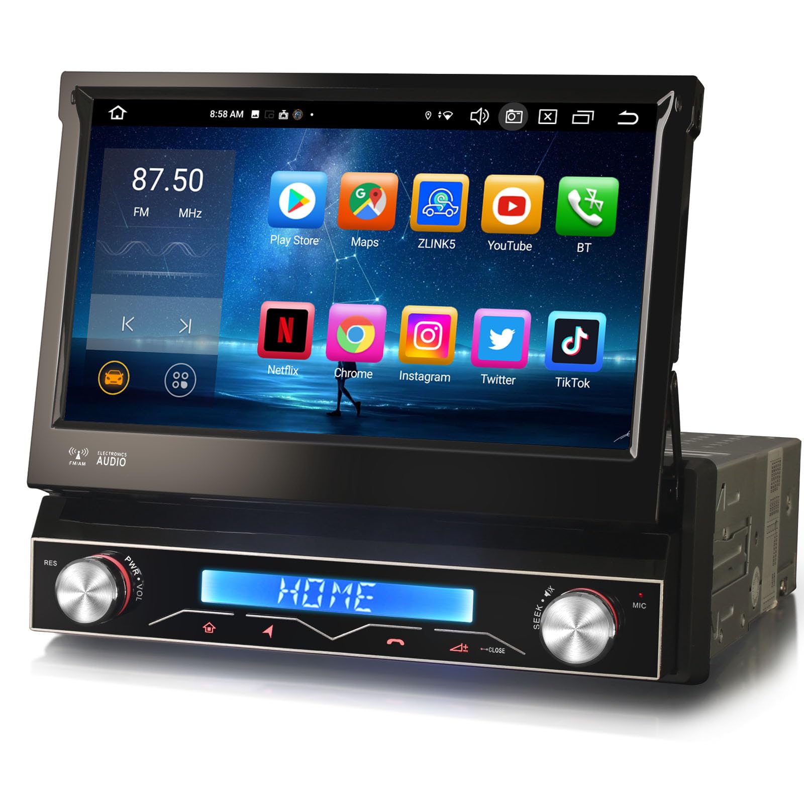 7 Zoll IPS Bildschirm Android 14 Acht-Kern 4GB+64GB Universal 1Din Autoradio Navigation DAB+ FM Radio Unterstützt CarPlay Android Auto WiFi 4G USB Bluetooth 5.0 DSP OBD2 TPMS DVB-T2 Kamera DVR
