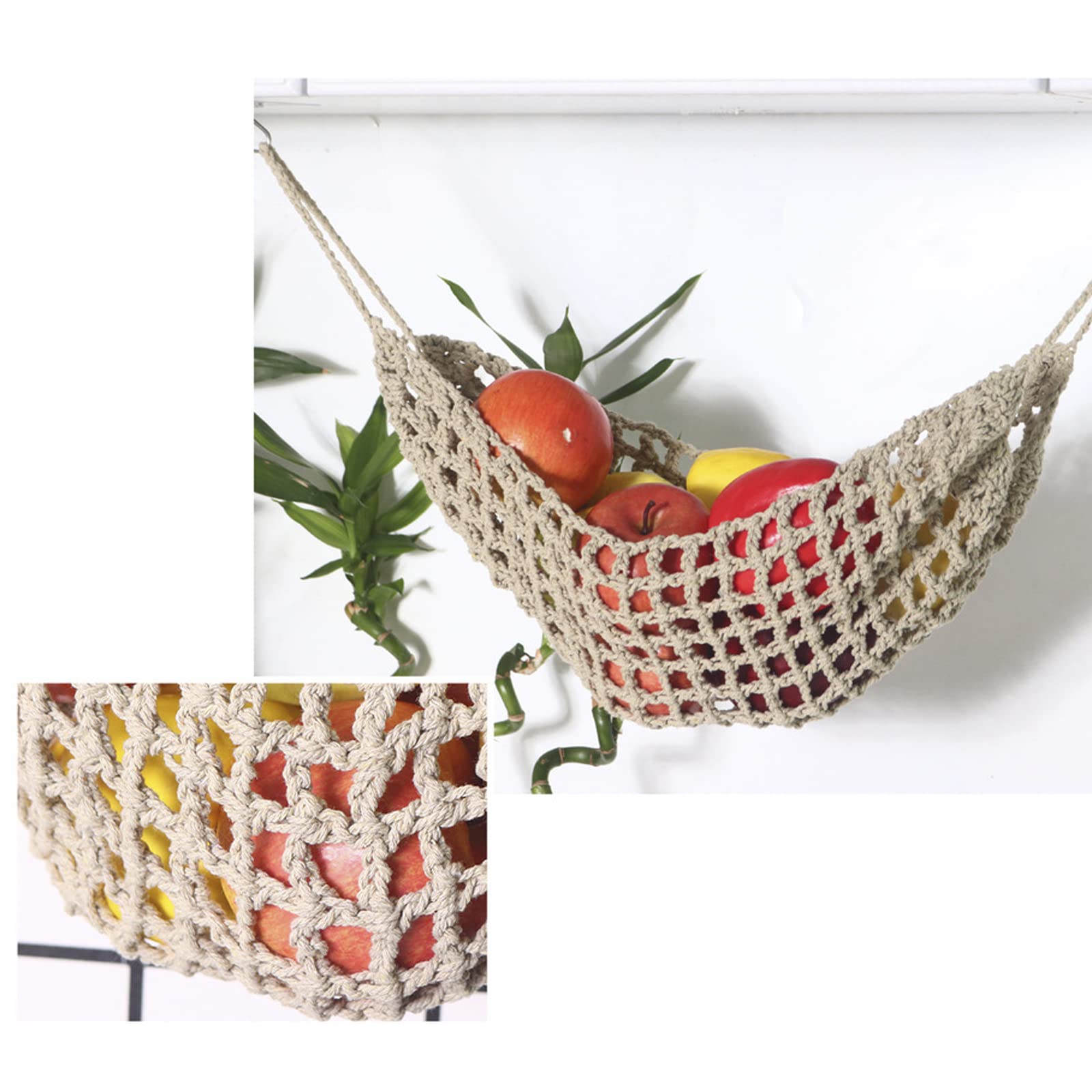 Amaca Portafrutta Sotto Pensile – Intrecciata A Mano (Rosso, Con Ganci) - 3