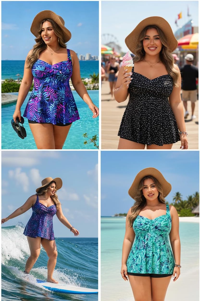 Aqua Eve Plus Tankini Tops for Women Only Swimwear Top Bathing Suits Flowy Swimsuit Top