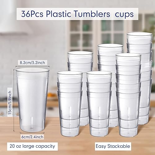 Miniatura 2 de Sieral Paquete de 36 vasos de plástico reutilizables de 20 onzas, vasos transparentes reutilizables para bebidas, vasos apilables de Navidad, para