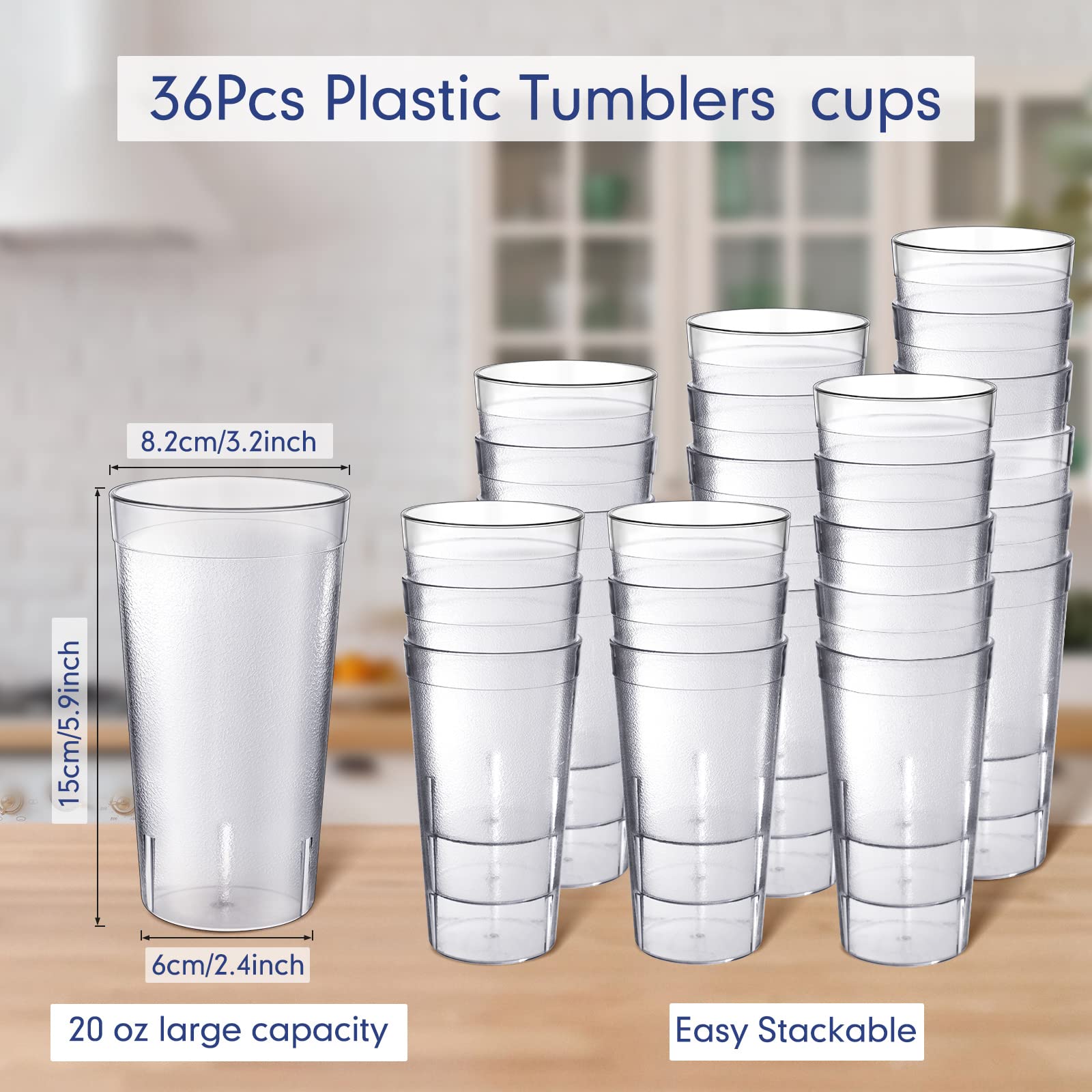 Amazon.com | Sieral 36 Pack 20 oz Reusable Plastic Tumblers Cups Clear  Reusable Beverage Tumblers Stackable Restaurant Drinking Glasses Cups for  Kitchen Cafe Home Party Supplies Office: Tumblers & Water Glasses