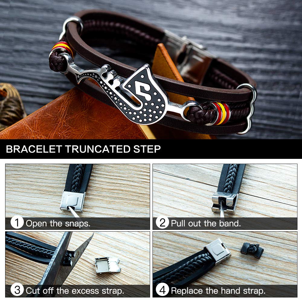 Eymi Mens Multilayer Braided Leather Cuff Bracelet Saxophone Jazz Music Jewelry, 8.3inch Adjustable