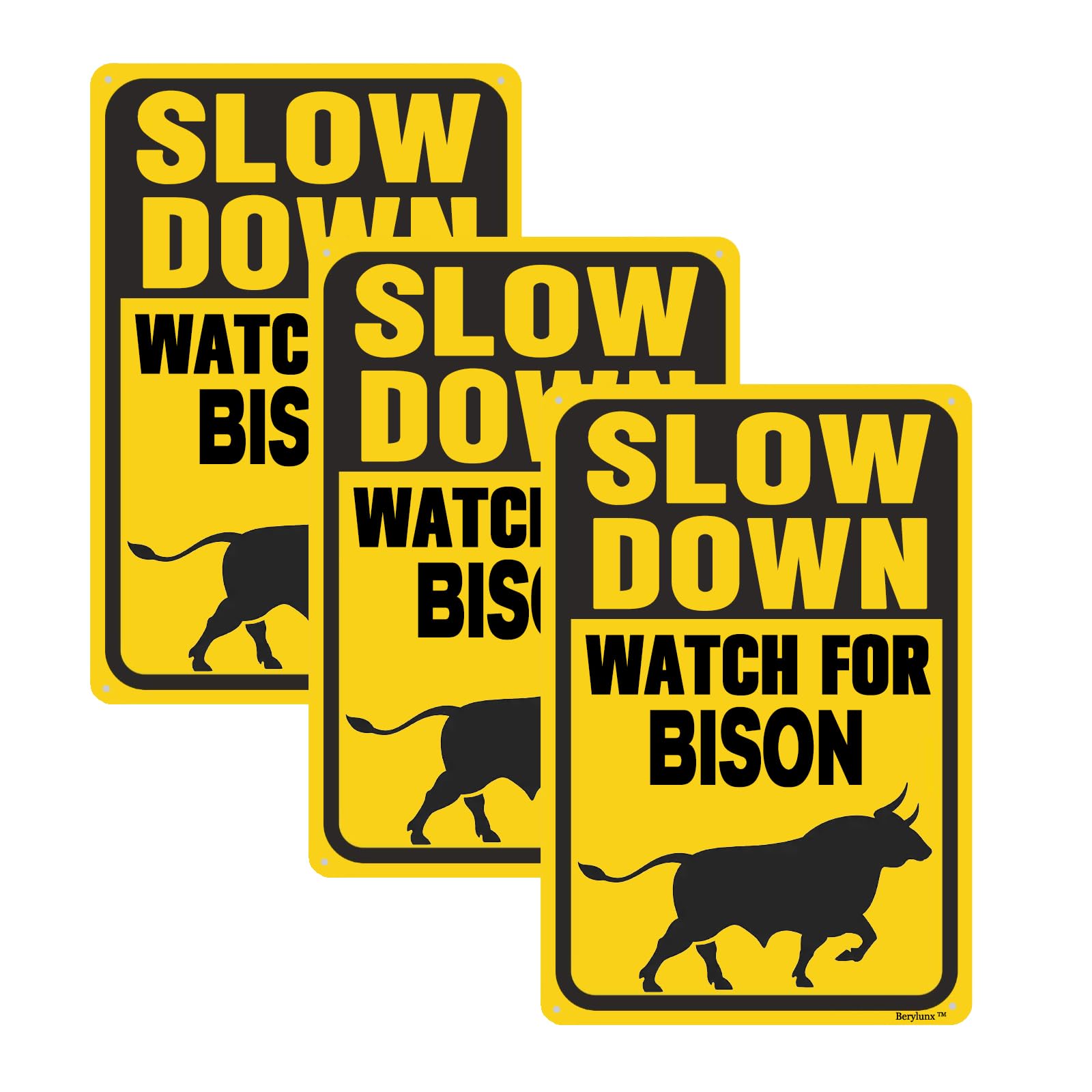3 Pack Bison Crossing Sign,Please Slow Down Sign, Outdoor Traffic Signs,Yard Outdoor Signs, "Watch For Bison "8"x12" Aluminum Sign