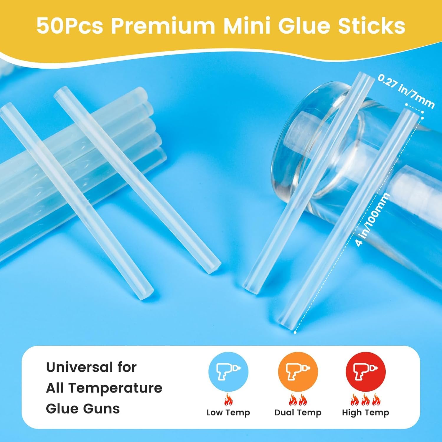 Hot Glue Sticks, 4" x 0.27inches/0.7cm Diameter (200 Pcs) - Clear Mini Glue Sticks for DIY Crafting Classroom Projects, Compatible with Most Mini Glue Guns
