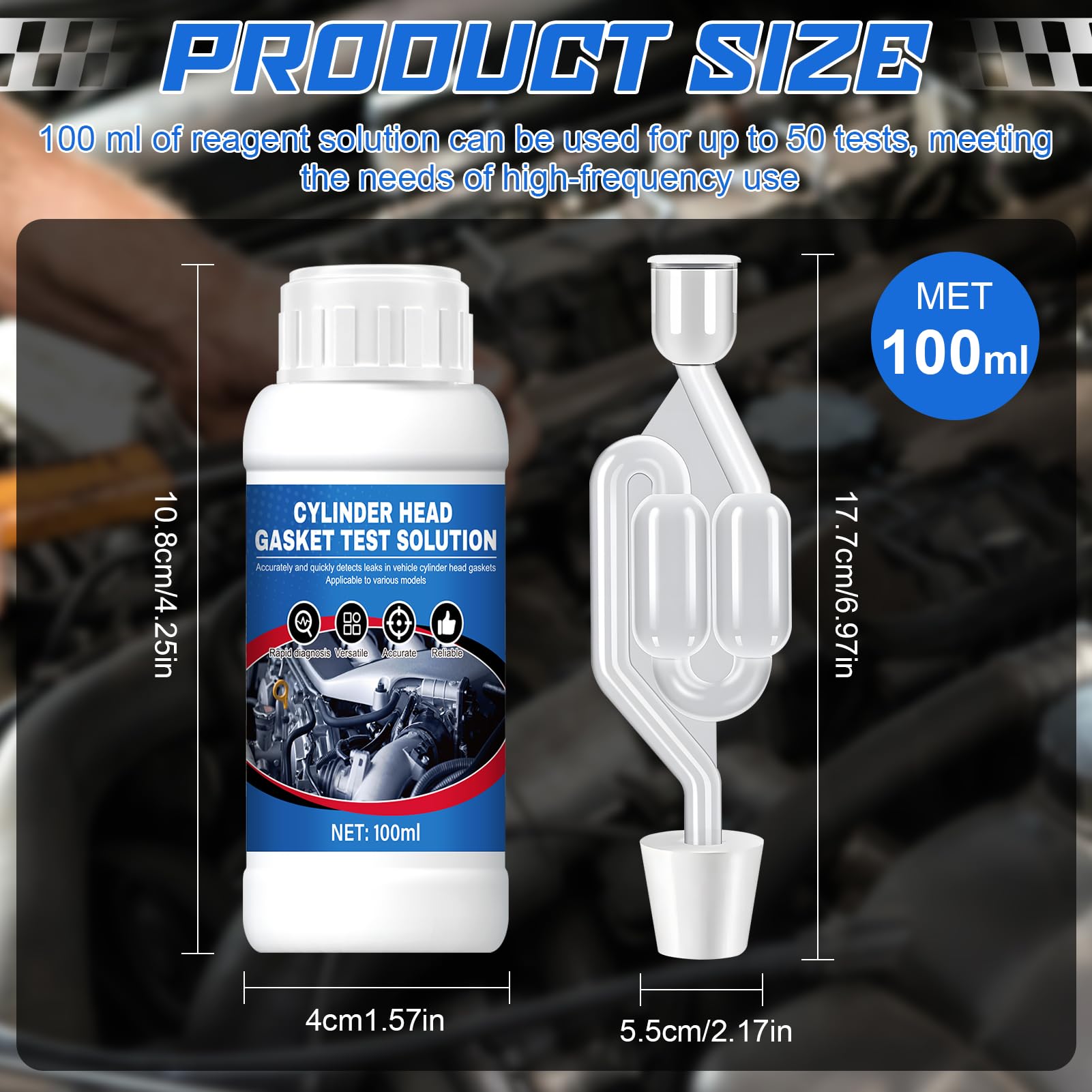 Test Guarnizione Testata, Tester di Guarnizione a Testa Cilindrica CO2 - Diagnosi Rapida e Affidabile per 50 Test, Kit Universale Rilevatore di Perdite CO₂ per Auto e Moto