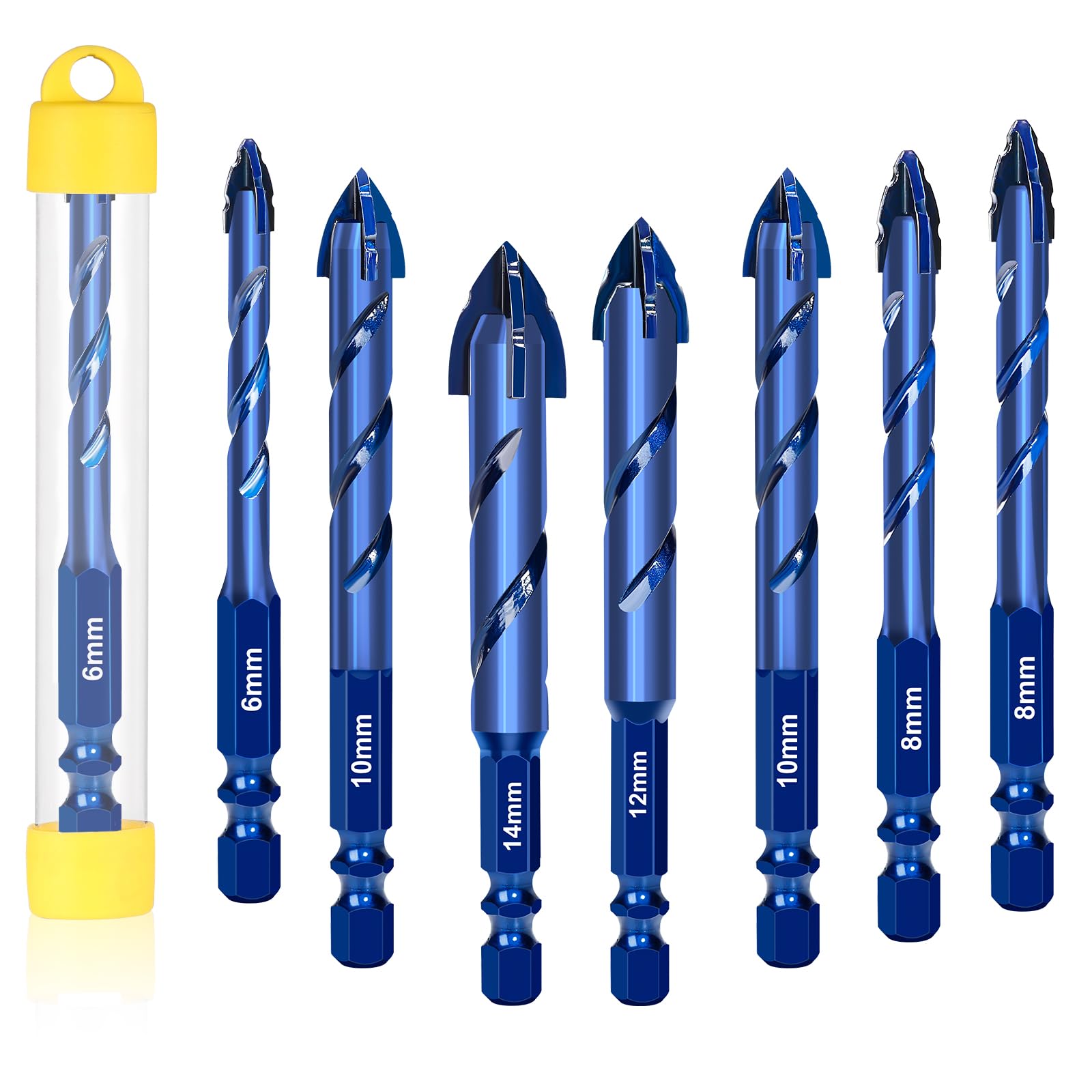 8 Pcs Masonry Drill Bit Set, 2025 Upgraded Concrete Drill Bit 6-14mm Serrated Tile Drill Bit for Wood, Glass, Metal, Plastic Hexagonal Handle