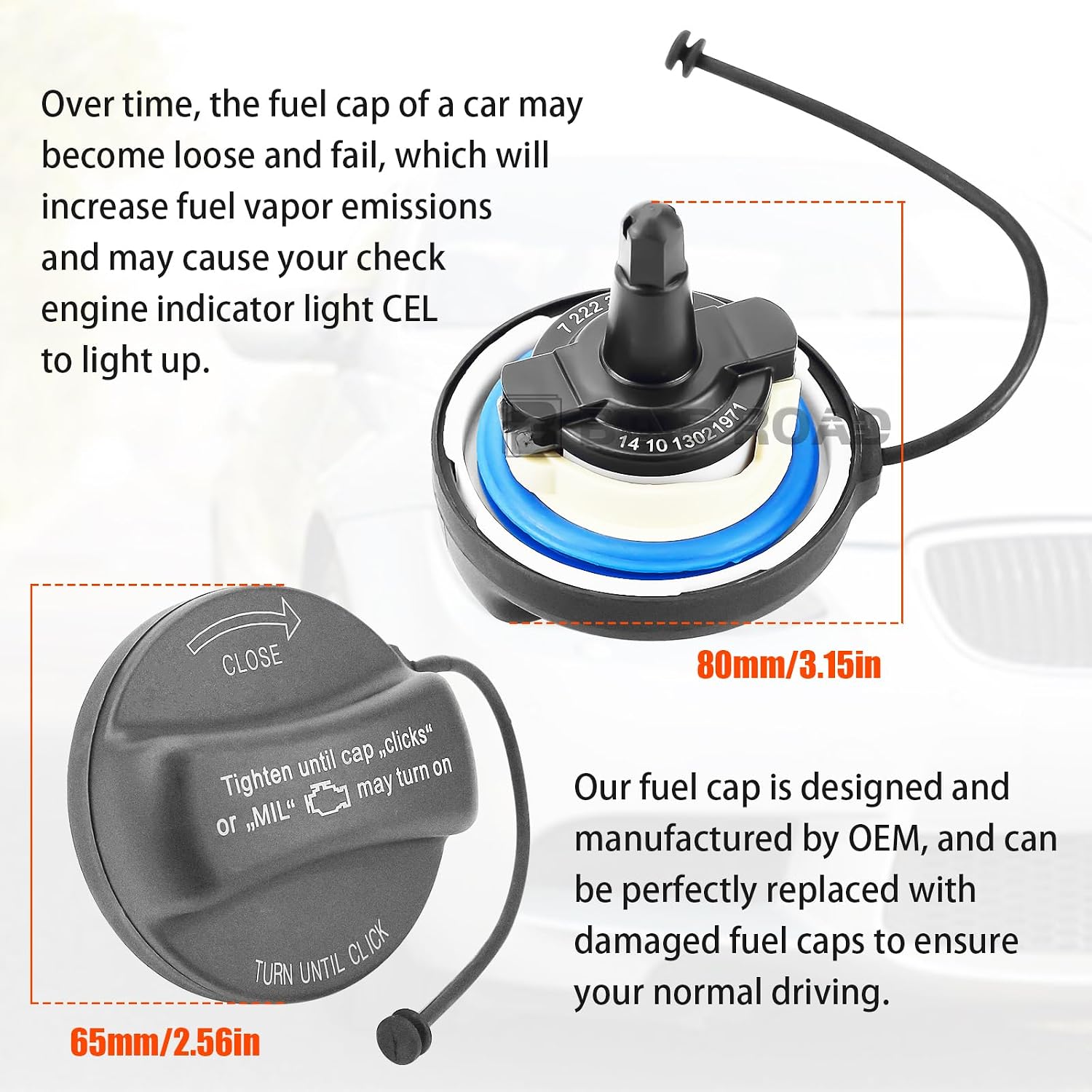 Fuel Gas Filler Tank Cap Compatible with BMW MINI 128i 320i 325i 328i 328xi 330i 330xi 335i 525i 528i 530i 535i 750i E36 E39 E46 E60 E90 E92 X3 X5 (Replaces 16117222391)