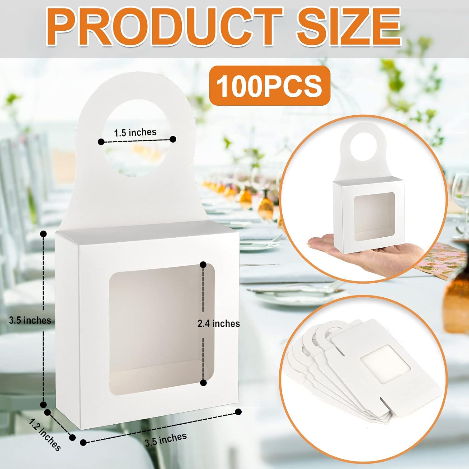 Mototo 100 PCS Kraft Paper Wine Bottle Boxes with Transparent Window Hanger Foldable Wine Bottle Empty Gift Boxes with Hanger for Valentines Christmas Candy Truffles Chocolate Cookies Packing, White