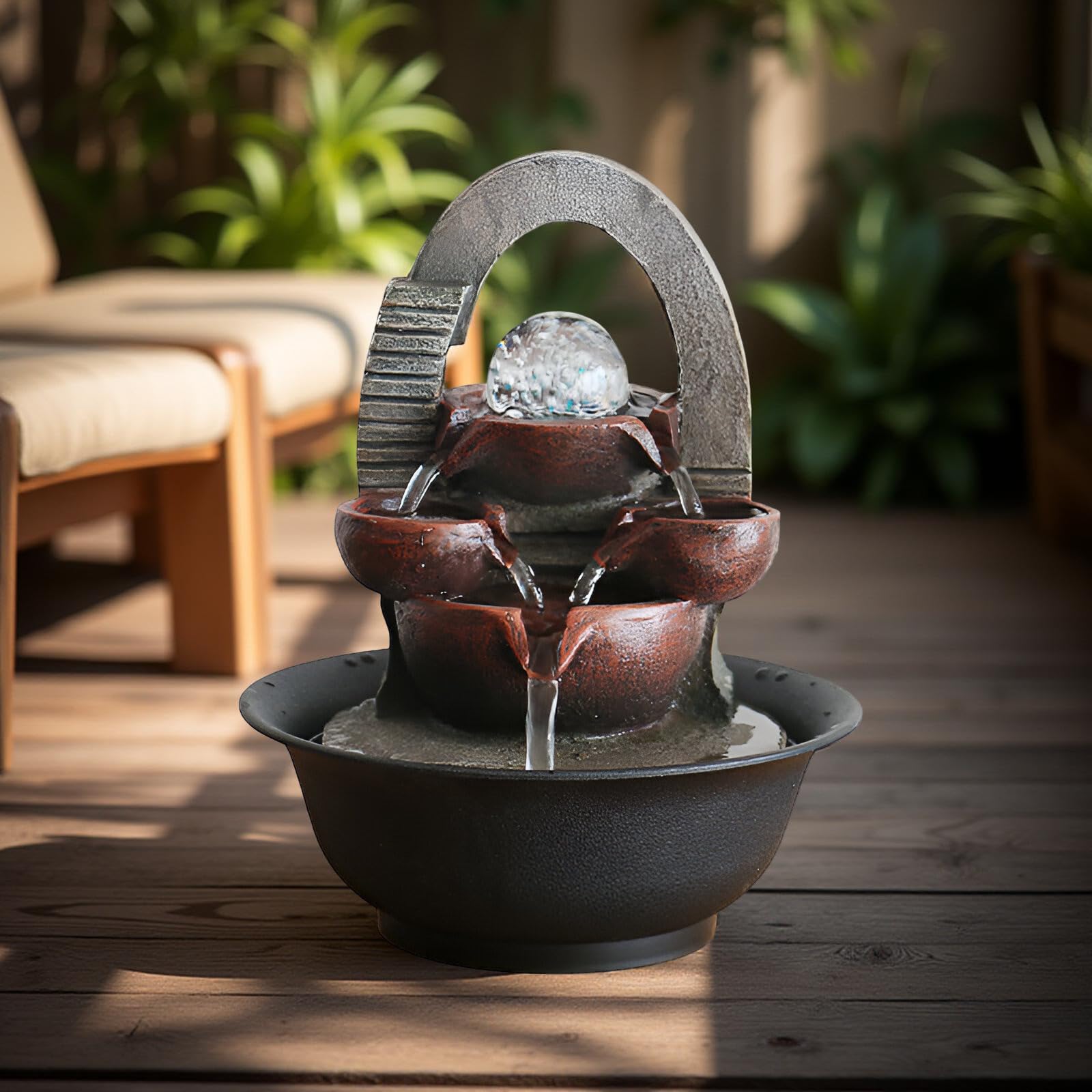 Zen Rock - Fontana da tavolo per interni con pompa silenziosa, cascata a più livelli, luci a LED e 10 cristalli naturali, decorazione rilassante per casa, ufficio e camera da letto (stile 7)