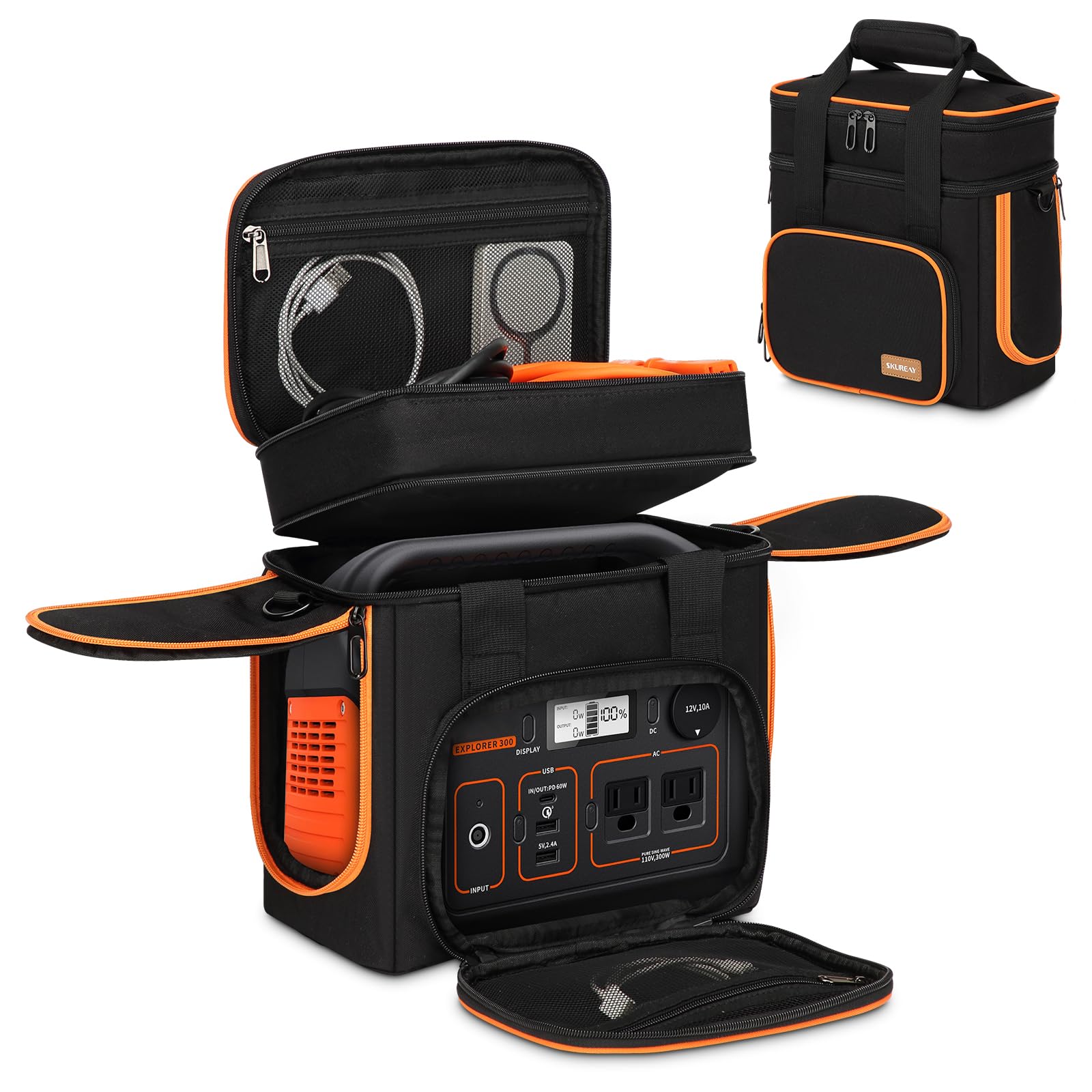 Portable Carrying Case Compatible with Jackery Explorer 300/300 plus/240/240 v2/290/160, Flip-top Design, Double-Layer Soft Power Station Storage Bag for Accessories/Charging Cable/Solar Generator