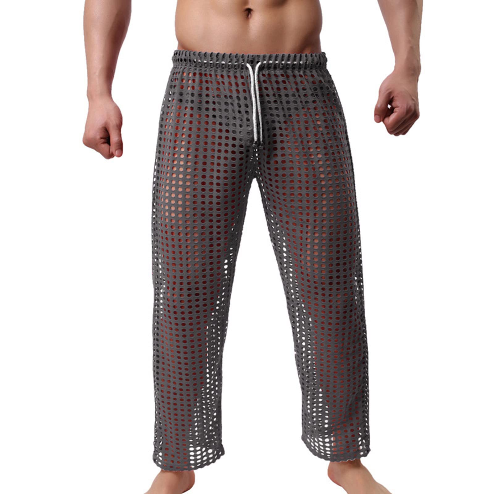 Fishnet Pantalon sexy en résille pour homme - En maille transparente - Extensible - Coupe droite - Transparent - Respirant - Lingerie érotique - Pour fête, club, jeu de rôle