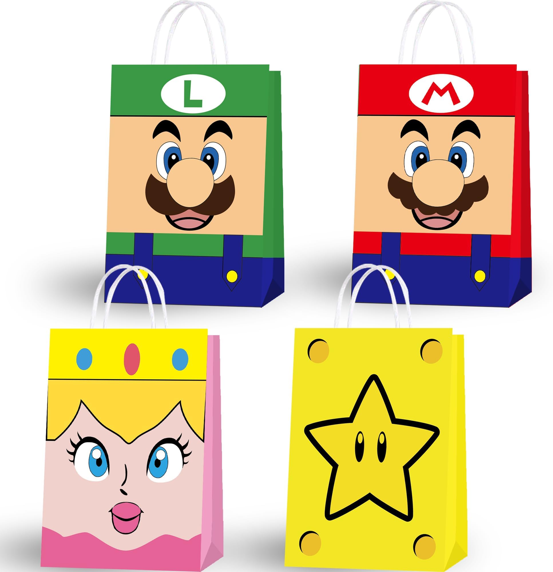 16pcs Super Mario Brothers Party Bags Goody Favor Bags for Kids Adults Birthday Party Super Mario Bros Themed Party Supplies Favors