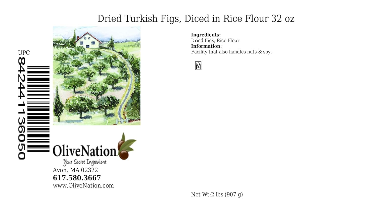 OliveNation Dried Turkish Figs, Diced in Rice Flour, Perfect for Baking, Cooking, Topping, Edible Decoration - 32 ounces