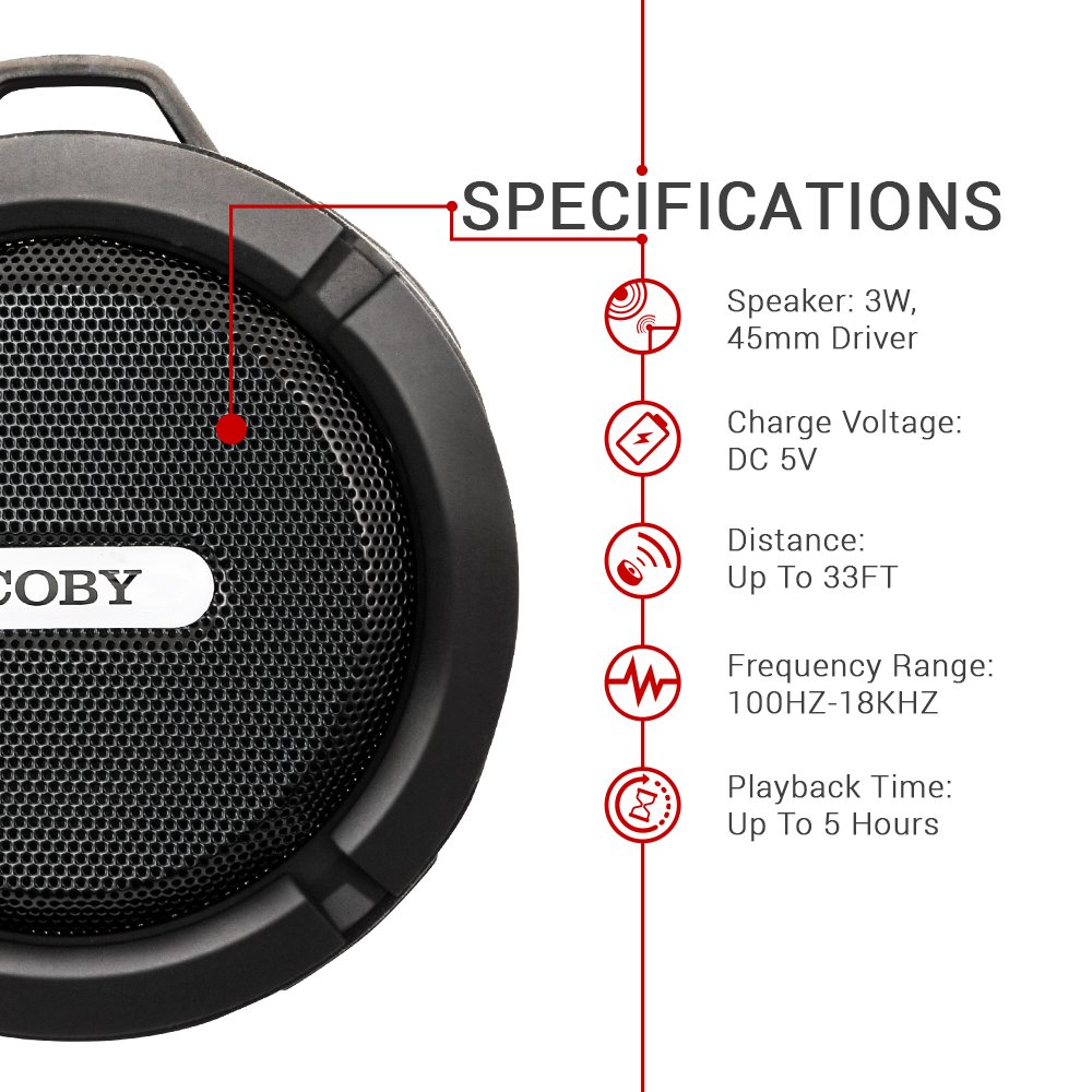 Coby Waterproof Speaker Shower Speaker Ipx5 Wireless Portable