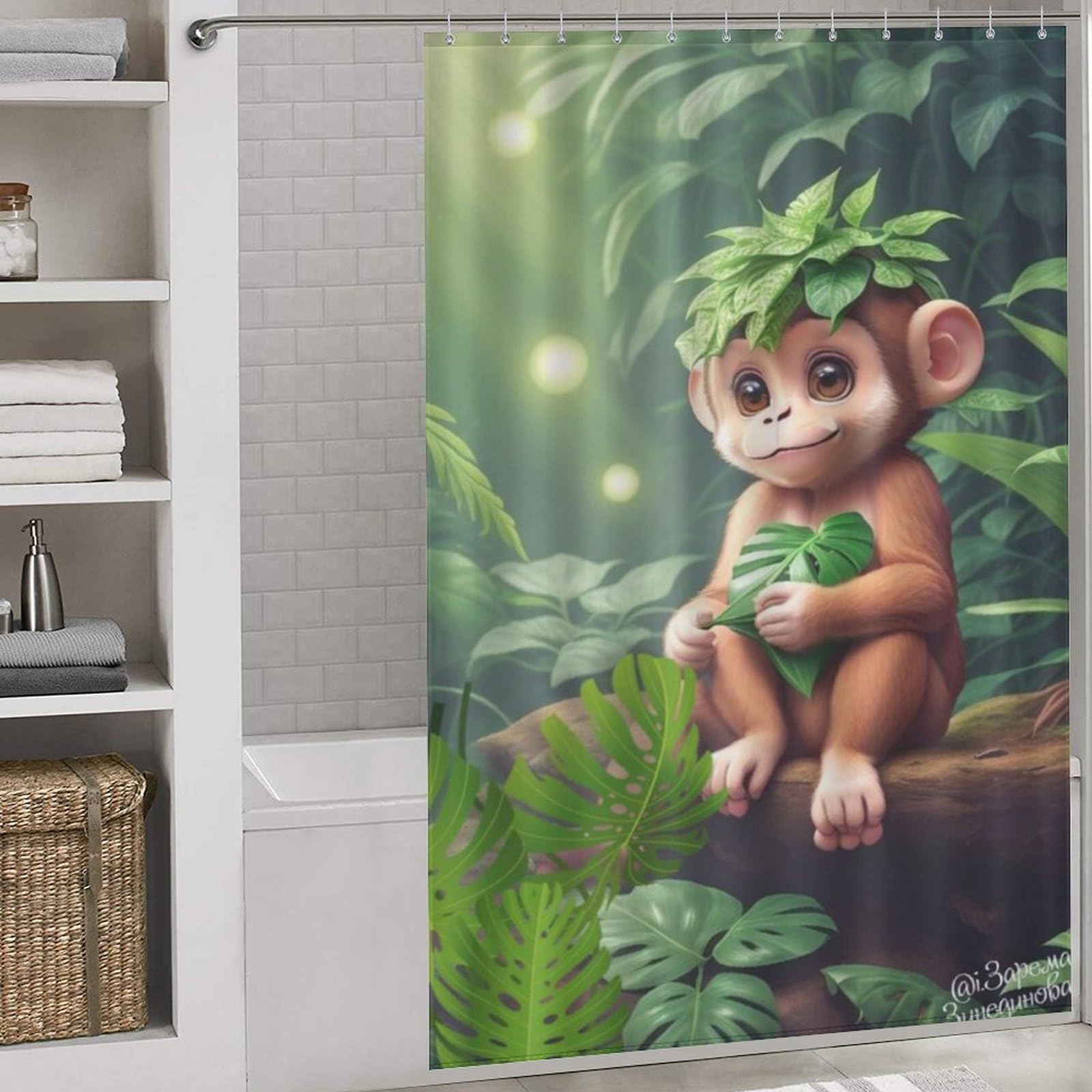 Rideau de douche singe tissu imperméable 152x183 pour baignoire et cabine de douche