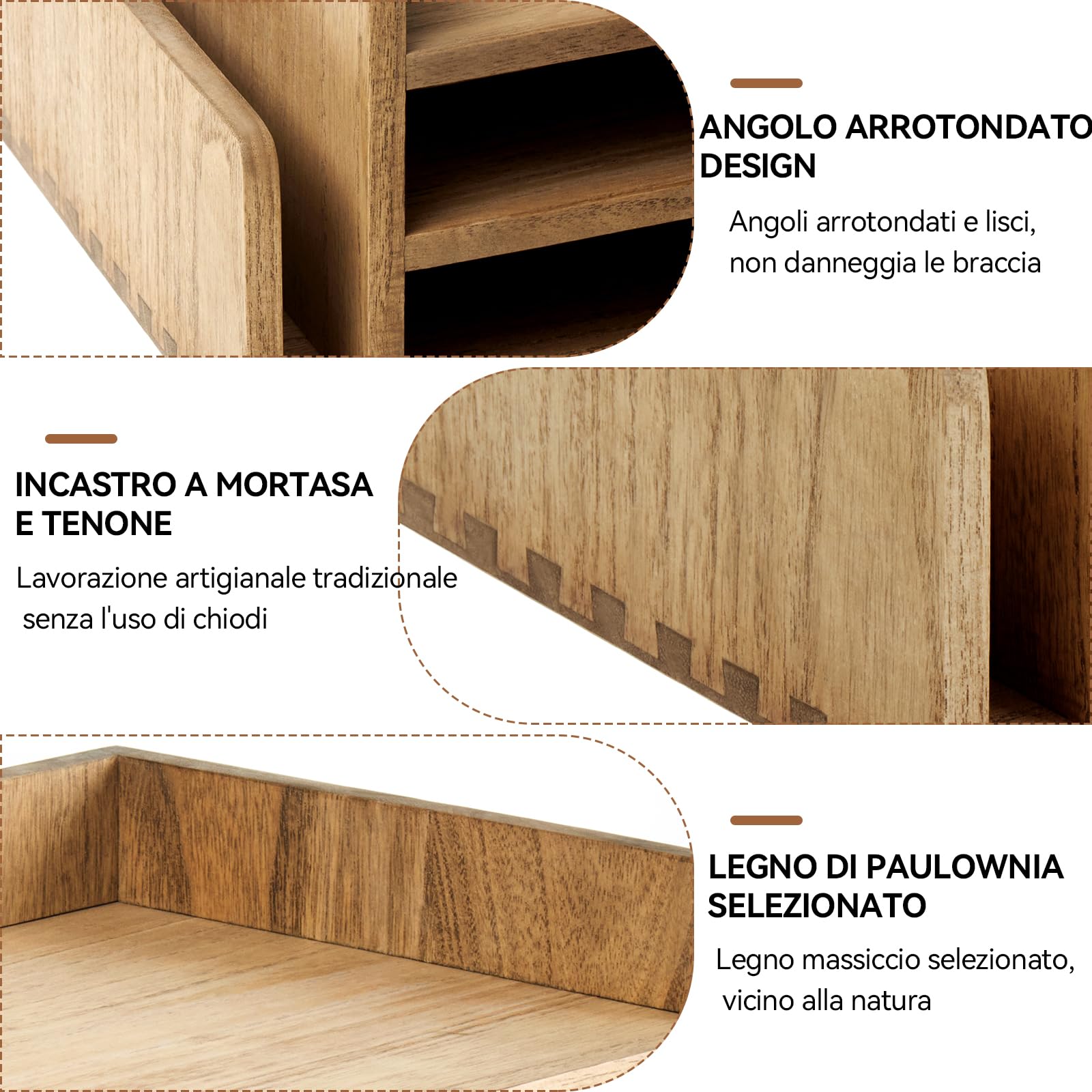 KIRIGEN Organizzatore da scrivania in legno Cartella, posta e documenti Cartella per lettere, portatelefono, portadocumenti, legno naturale marrone