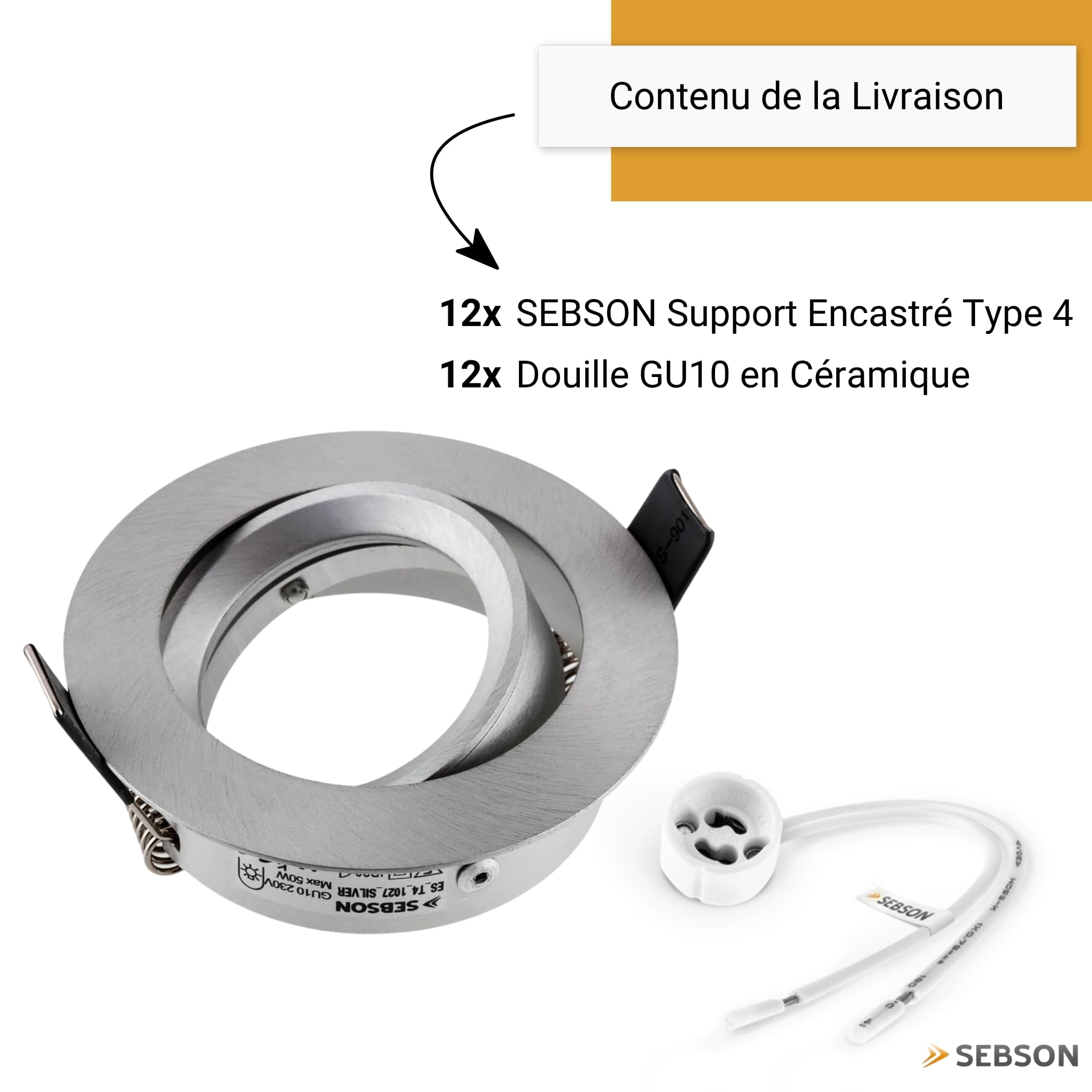 SEBSON Spot Encastrable Orientable avec Douille GU10 - Spot Plafond Trou de Montage ø75mm (min. 73mm, max. 77mm) - Plafonnier Encastré Ø84mm - Lot de 12
