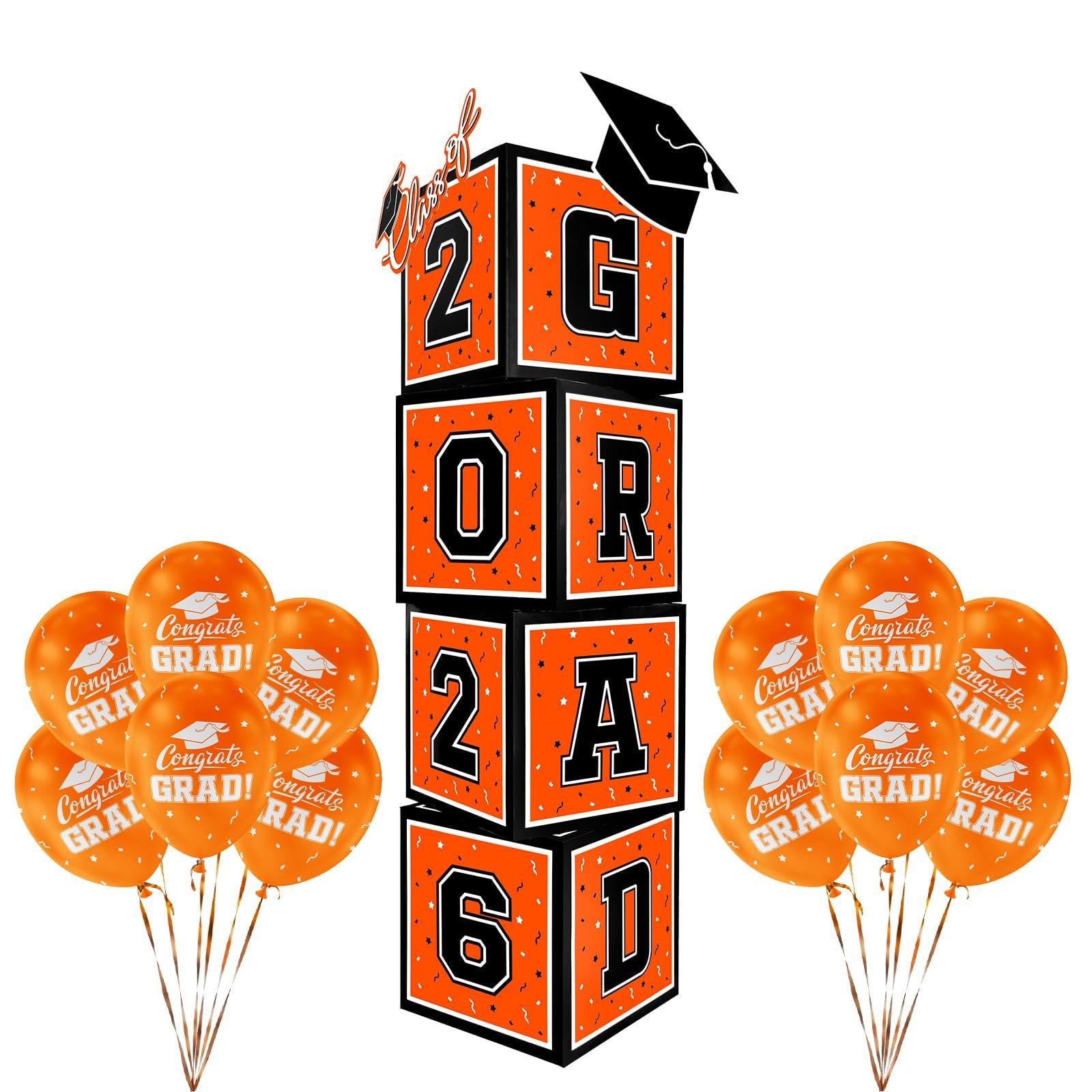 2026 Graduation Decorations Set - So Proud of You - Class of 2026 Balloon Boxes for Memorable Grad Party Supplies, Indoor/Outdoor Congrats Grad Home Door Décor Essentials（ orange and black）