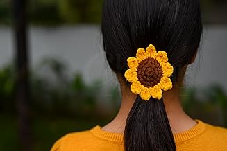 CHEHAR GLOBAL INNOVATION® Handmade Crochet Sunflower Rubber band Scrunchies Ponytail Holders for Girls and Kids Elastic Stretchable