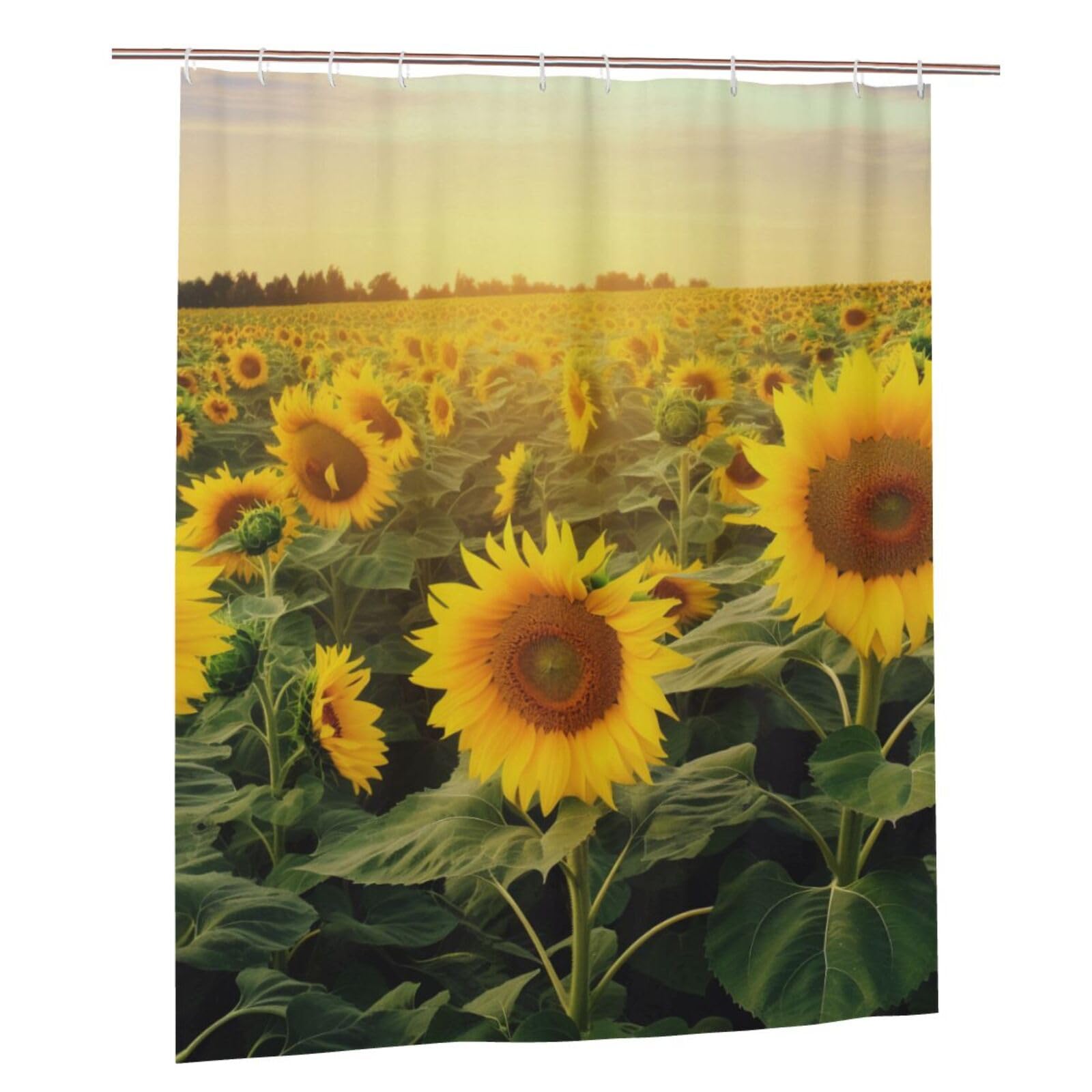 BWWHCCTI Sunflower Field Printed Shower Curtain With 12 Plastic Hooks Opaque Quick Drying Waterproof Shower Curtains Sets For Bathroom 152x183 Cm