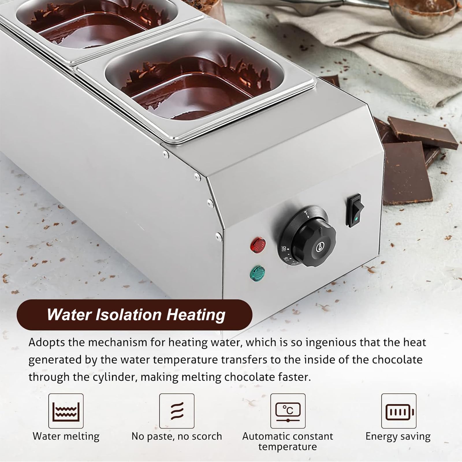 Machine à Fondre Le Chocolat à 2 RéServoirs, Machine à TempéRer Le Chocolat éLectrique 1000 W Avec ContrôLe De La TempéRature,220V
