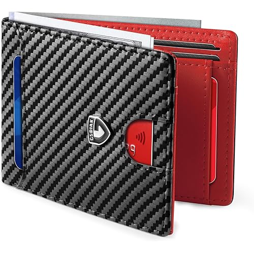 GSOIAX Slim Wallet for Men RFID Blocking Bifold Wallet Carbon Fiber Front Pocket Wallet with 11 Card Holder Minimalist Mens Wallet with Gift Box(Carbon Black and Red)