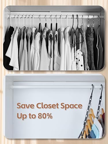 Miniatura 3 de HOUSE DAY Perchas negras que ahorran espacio, organizador inteligente para armario, ahorro de espacio, perchas de plástico resistentes para todo