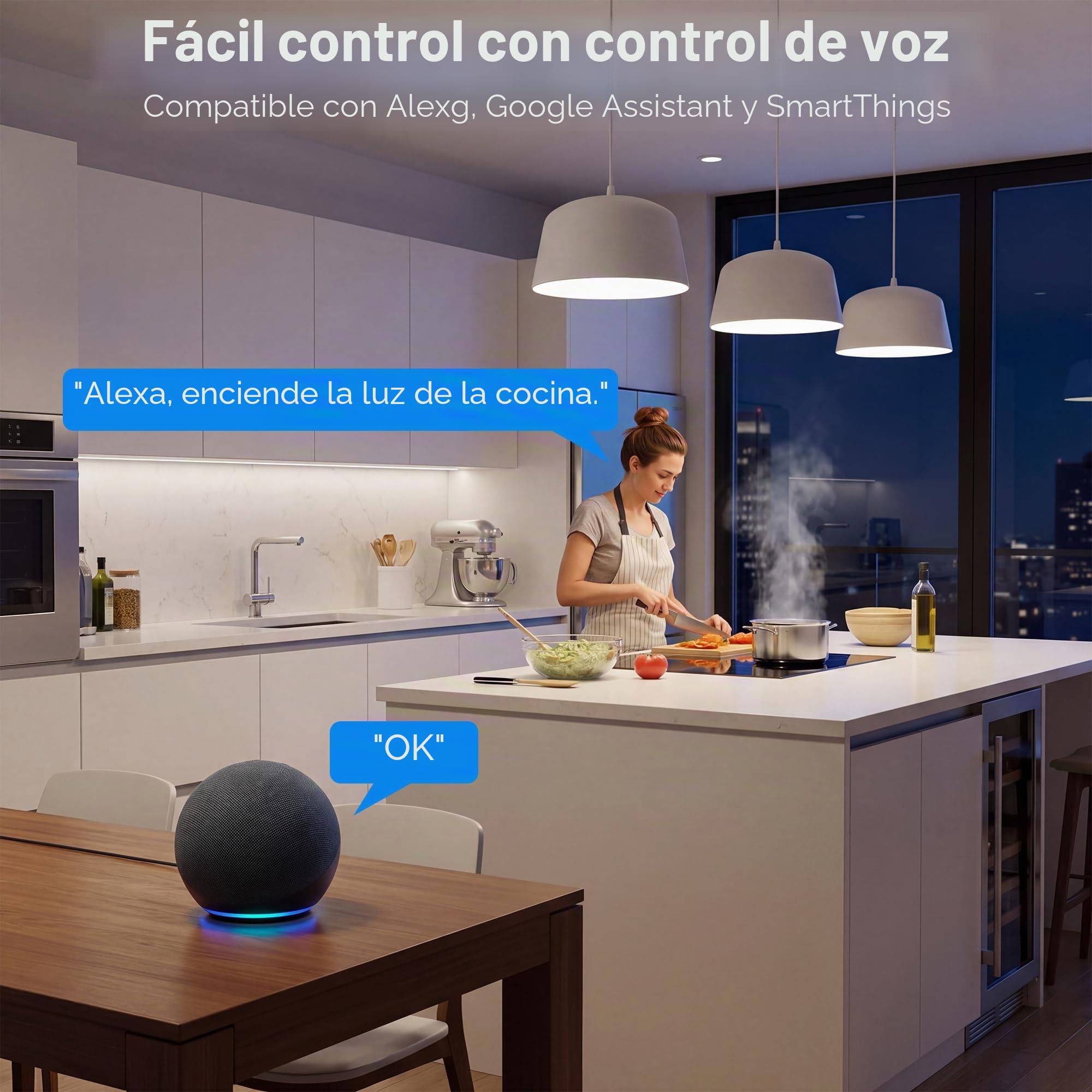 Bombilla Alexa LED Inteligente GU10, Lámpara Inteligente 5W 2700-6500K Luces Cálidas/Frías & RGB ajustable, Sincronizar con música, Conexión rápida Funciona con Alexa y Google Home,4 PCS