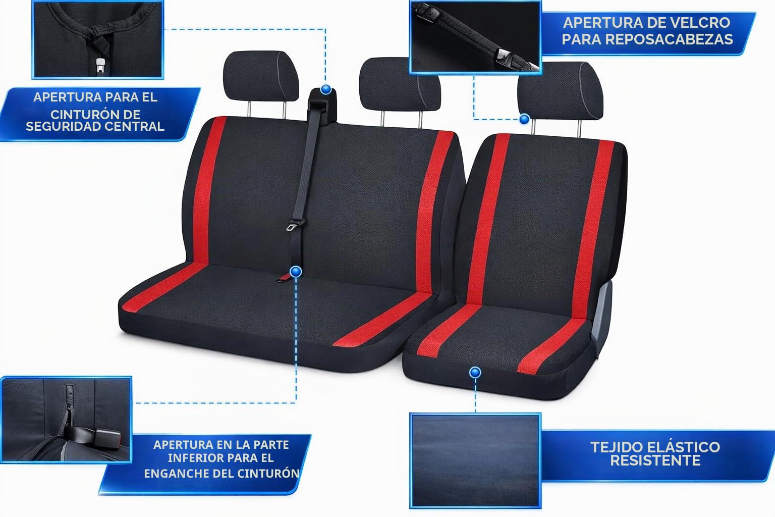 Susy Shop Fundas de asiento universales para furgonetas y camiones de 3 plazas, delanteras 2 + 1, compatibles con reposabrazos, color negro y gris