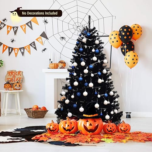 Miniatura 2 de BestComfort Árbol de Navidad artificial negro de 6 pies7.5 pies, árbol de Halloween sin iluminación con puntas de ramas 10361258 y soporte de metal,