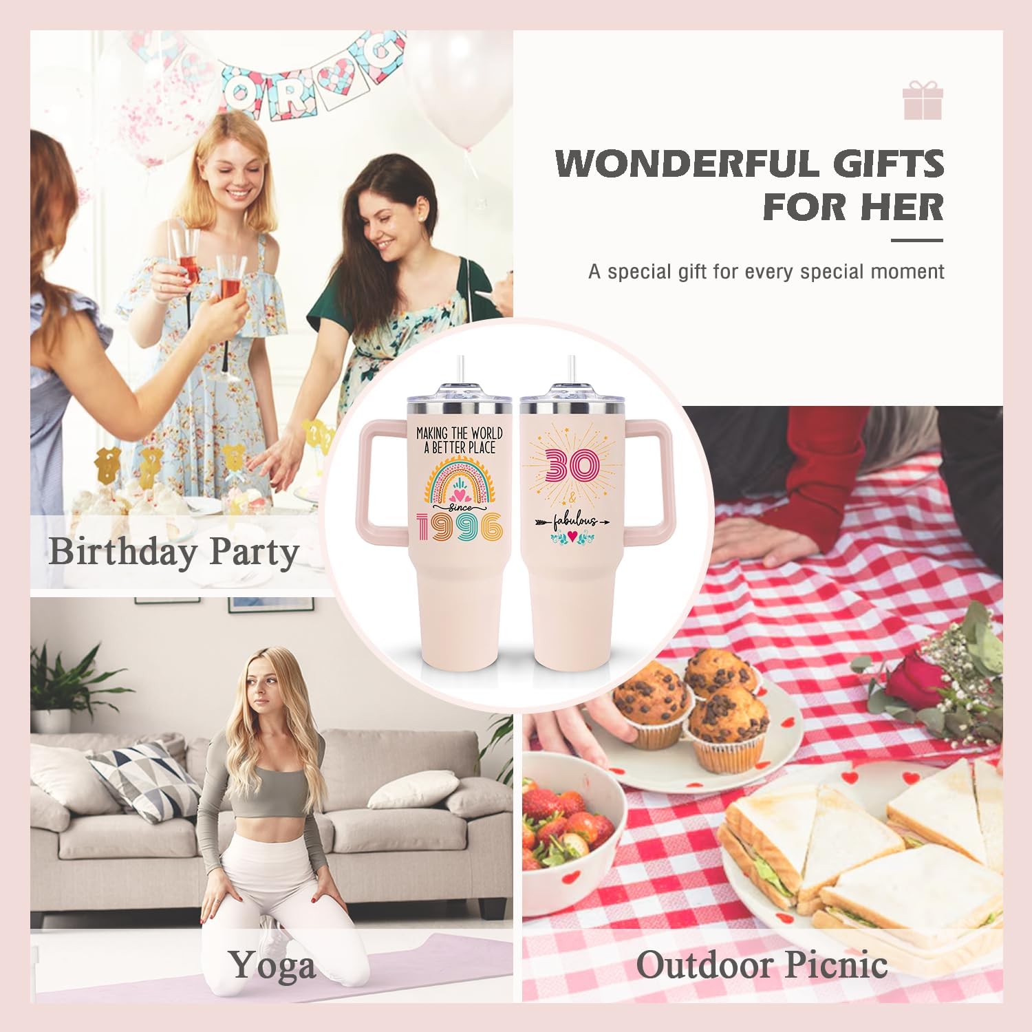 30th Birthday Gifts for Women Her, Cool 1996 30 th Birthday Gift for Woman Turning 30 Year Old, 30th Birthday Cups, 30th Bday Decorations for Women, 30 and Fabulous 40oz Tumbler Coffee Mug - Image 3