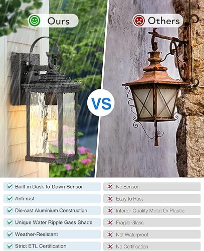 Miniatura 4 de VIANIS Farol de pared para exteriores del anochecer al amanecer, accesorios de luz exterior negra, lámparas de montaje en pared para porche, luces