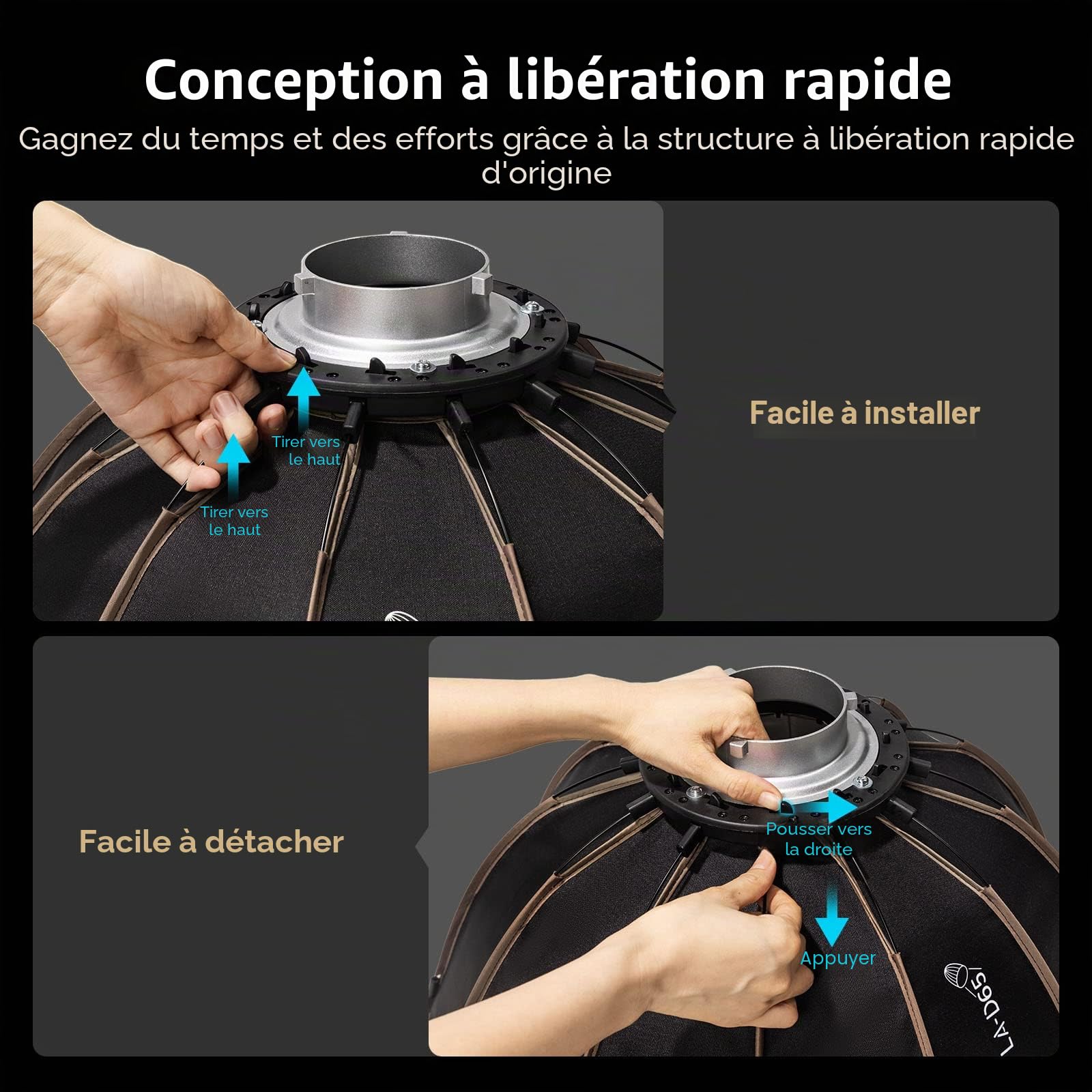 SMALLRIG Parabolic Softbox (LA-D65), Boîte Souple à Dégagement Rapide de 65 cm pour Lampes COB à Monture Bowens - 4157