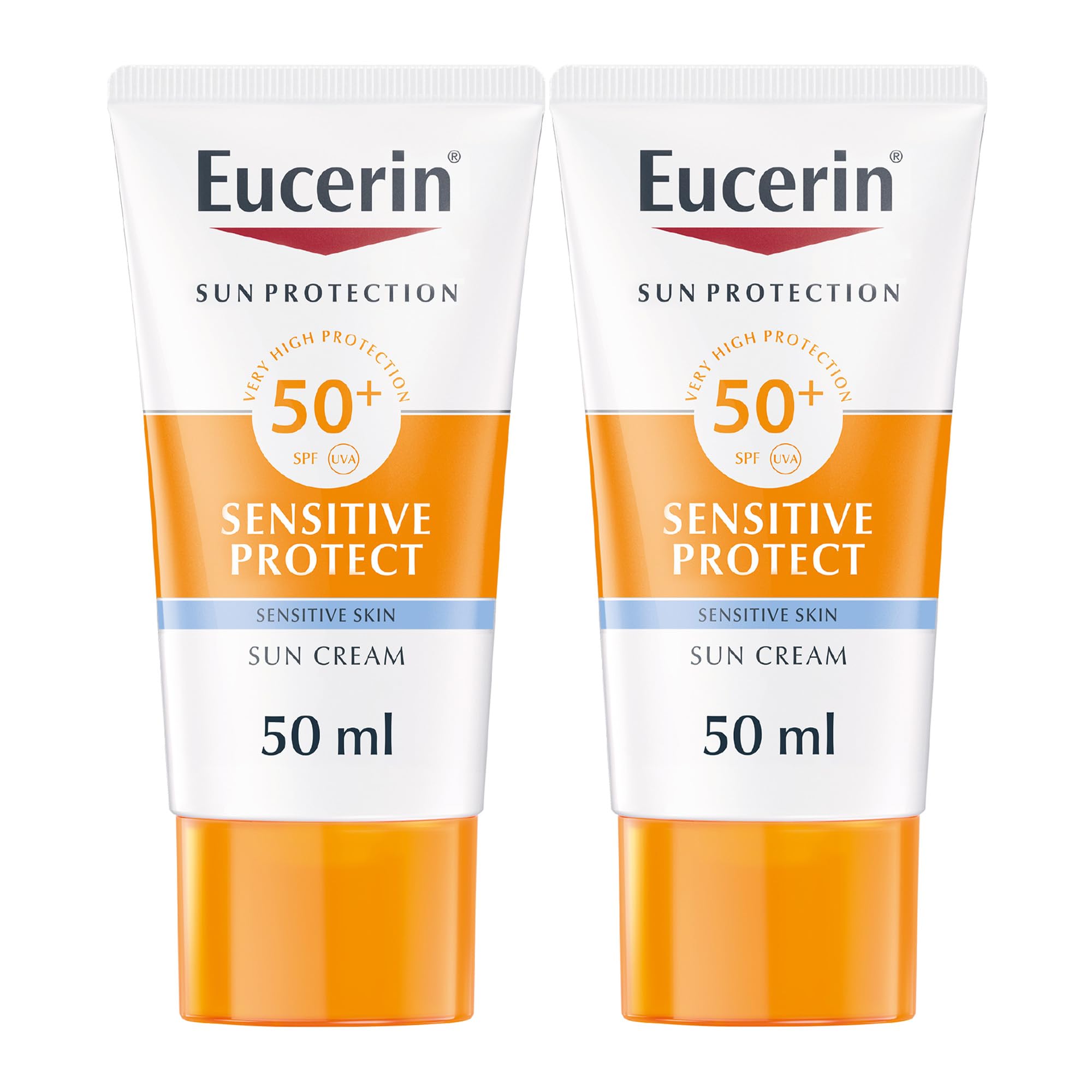 Eucerin Sun Cream Facial Sunscreen, High UVA/UVB Protection, SPF 50+, Water-Resistant, Fragrance-Free, Sun Protection For Sensitive and Dry Skin, Suitable for Atopic Skin, 50ml x 2