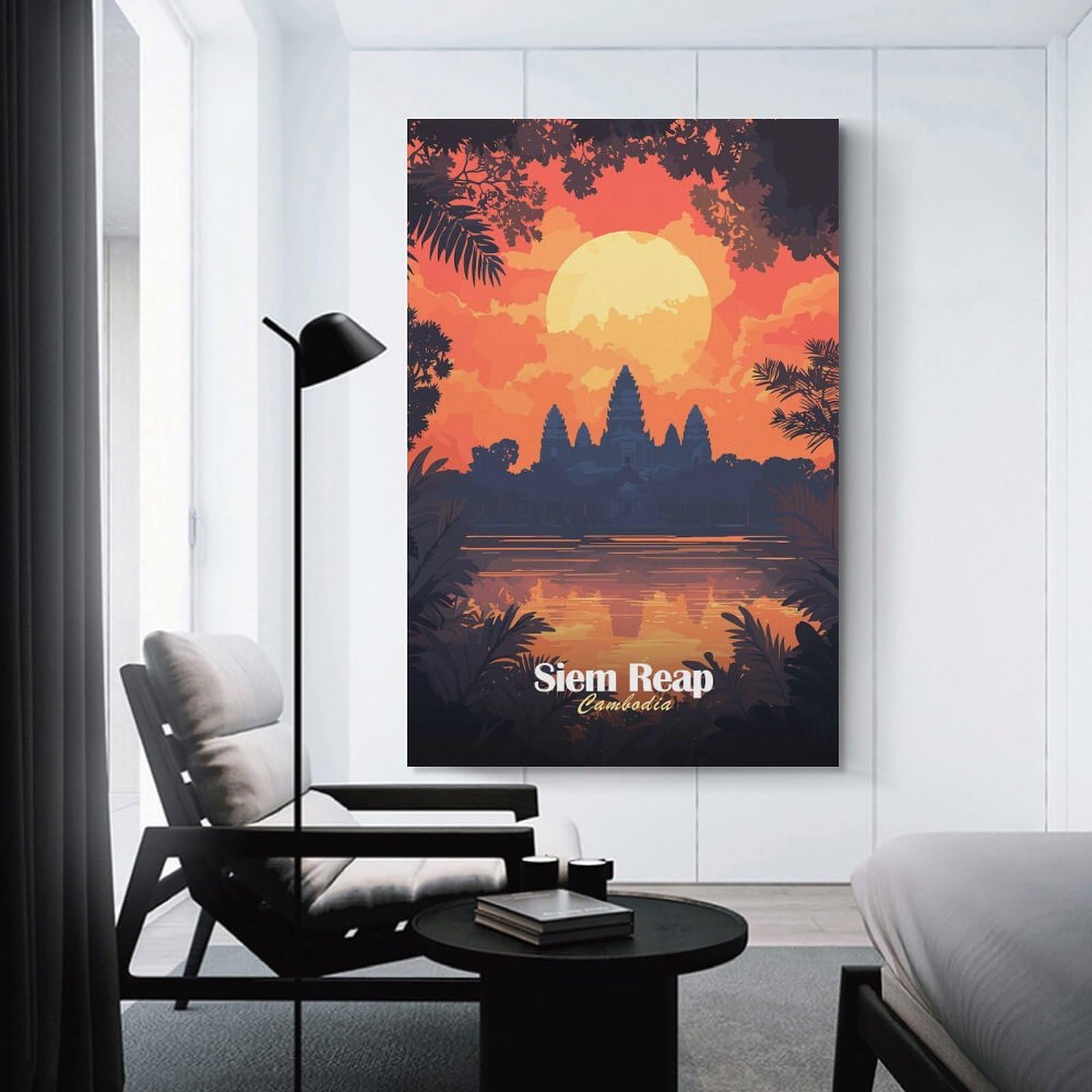 Junmoney Unframe-Style-16 Angkor Wat Sunset Room Decor Wall Art 24X36inch(60X90cm), For Lounge Decor, Offices Or Entryway Styling, A Flexible Wall Accent For Shared Spaces