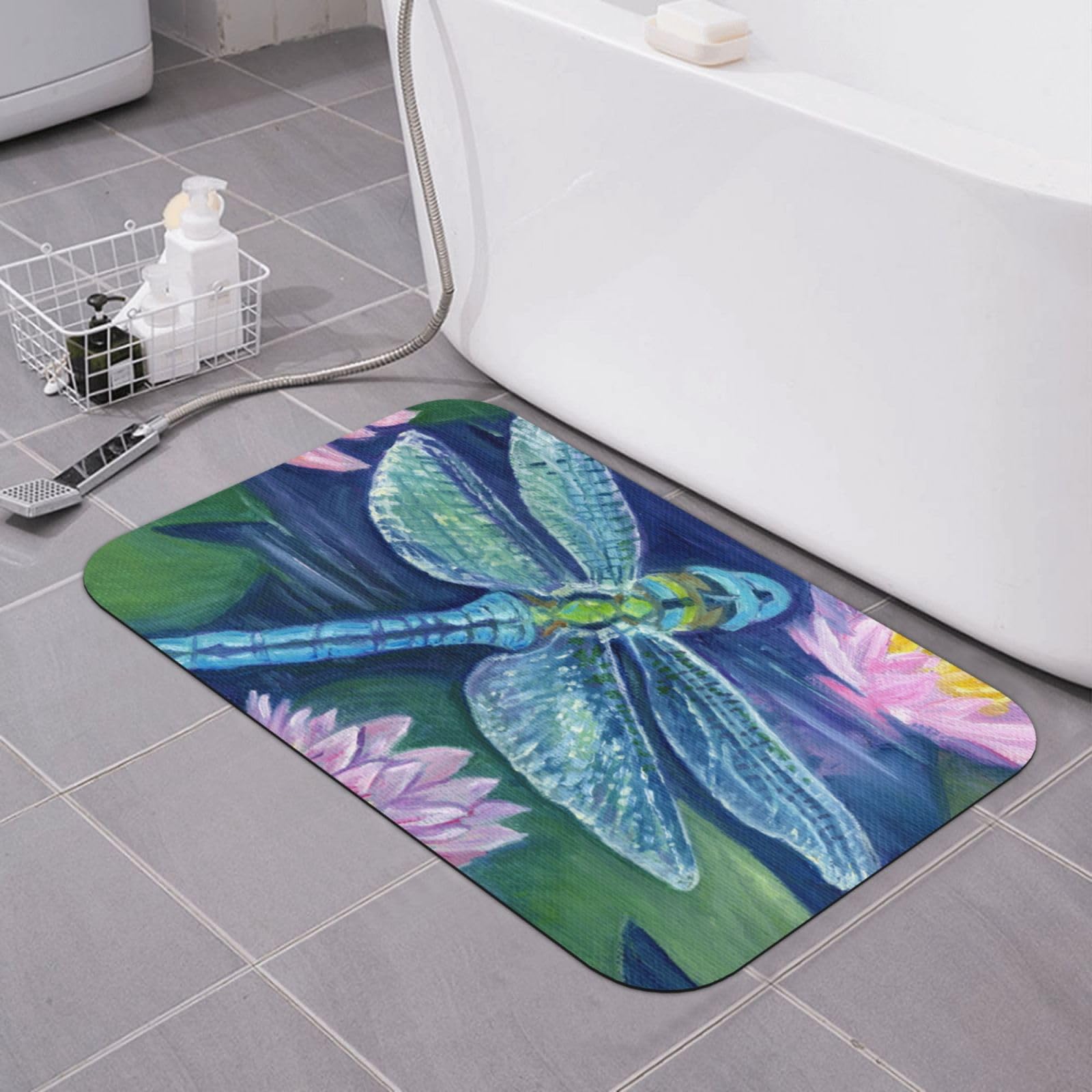 Tapis de bain en terre de diatomées BONDIJ à motif libellule absorbant