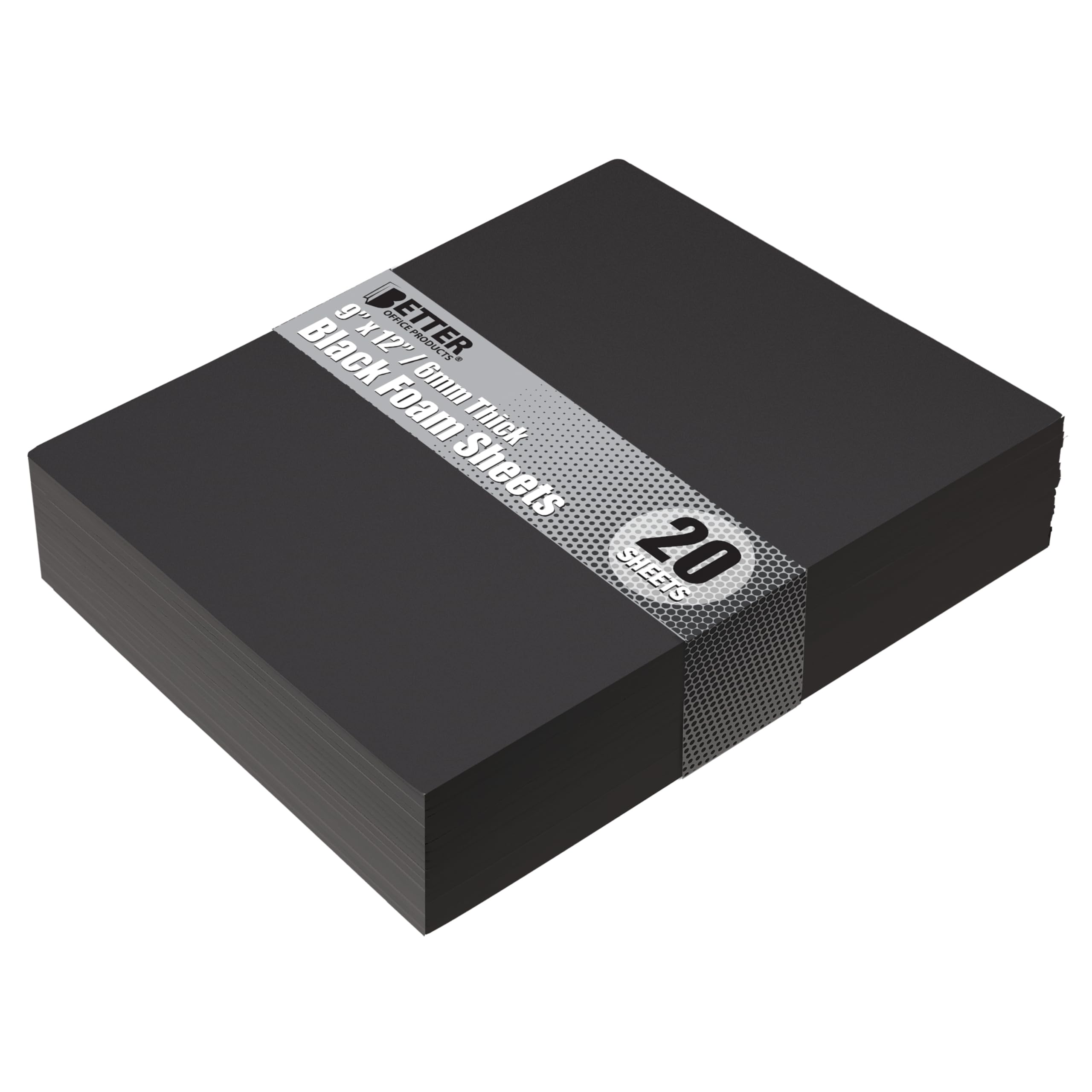 Better Office Products Black EVA Foam Sheets, 20 Pack, 6mm Extra Thick, 9 x 12 Inch, Black Color, for Arts and Crafts, 20 Sheets Bulk Pack