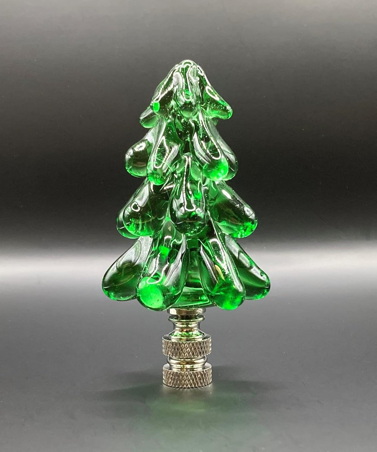 Holiday-Christmas Lamp Finial-Green Glass Tree-Polished Nickel Base