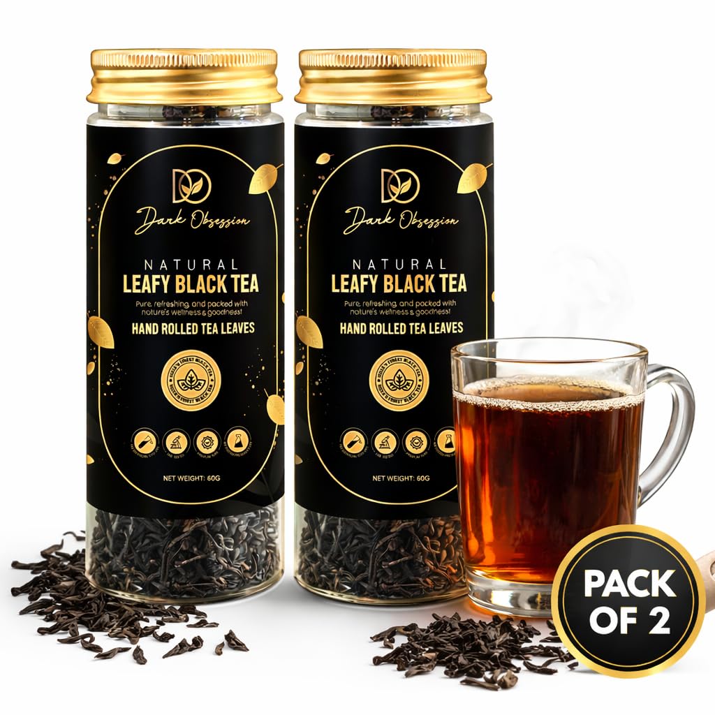 Dark Obsession | Handrolled Black Tea Loose Leaf – Pack of 2 | 100% Pure | Indian Authentic Loose leaves | English Breakfast Flavor | ANTIOXIDANT RICH | 40g Each | Reusable Pet Jar