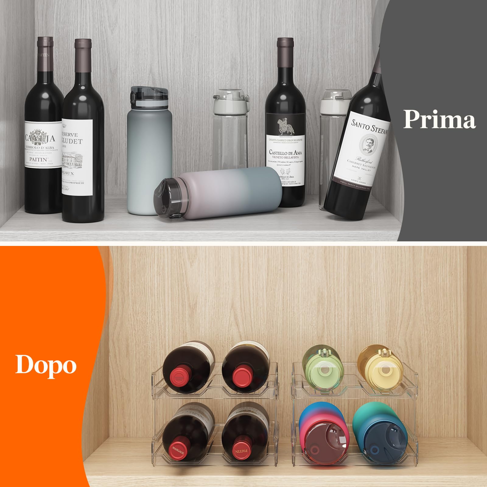 Lifewit Portabottiglie Impilabile in Plastica per Frigorifero, Armadio, Bancone, Portabottiglie da Vino, Organizer per Bottiglie d’Acqua Può Contenere 4 Bottiglie, Trasparente