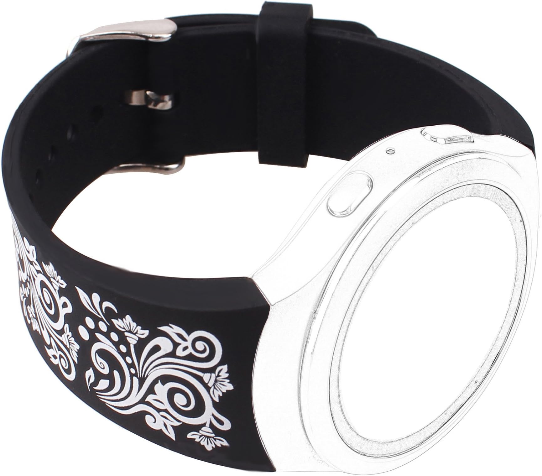 Gear S2 Watch Band, Soft Silicone Replacement Sport Band for Samsung Gear S2 Smart Watch(Black Pattern)