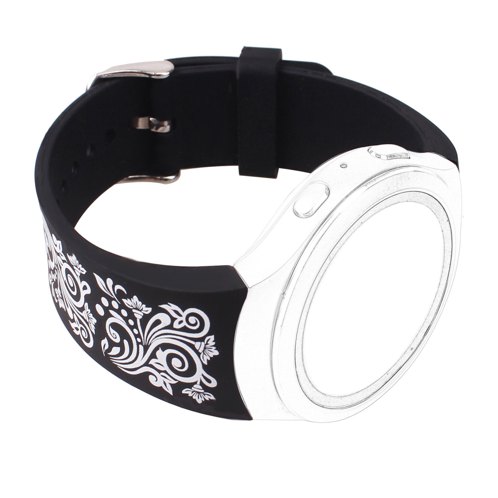 Gear S2 Watch Band, Soft Silicone Replacement Sport Band for Samsung Gear S2 Smart Watch(Black Pattern)