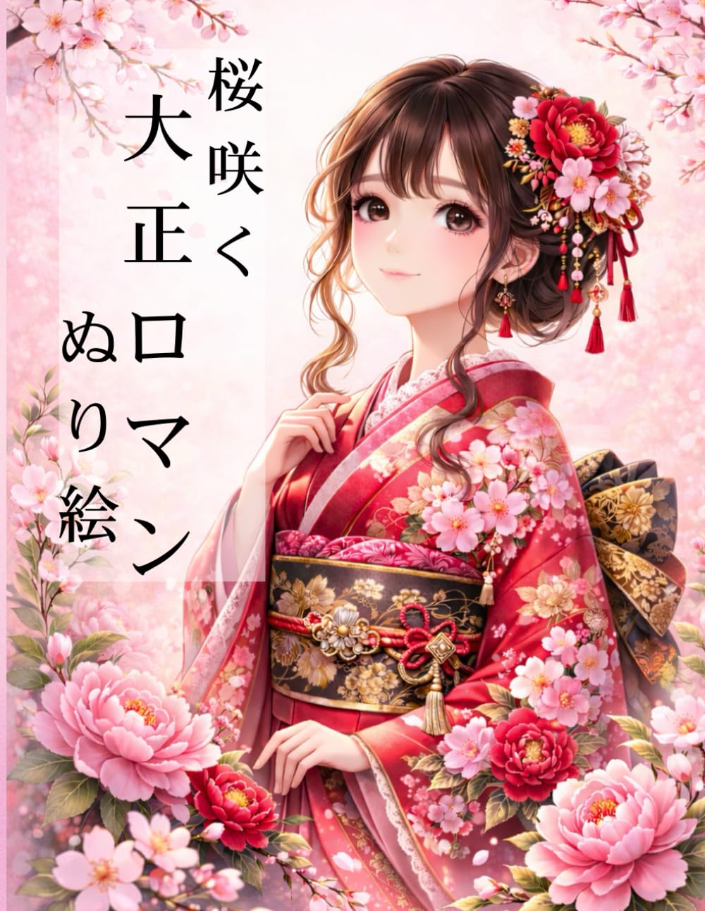 桜咲く大正ロマンぬり絵: 大人のための癒しの和風塗り絵