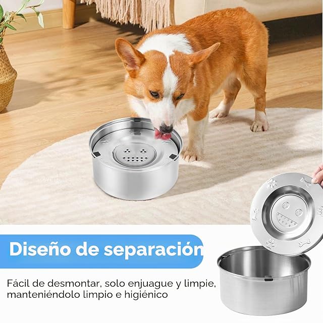 Foto 6 de 7 de Cuenco de agua para perro de 1 L, sin babeo, acero inoxidable, antigoteo, con base antideslizante