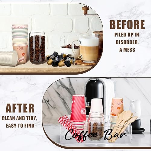 Miniatura 3 de Organizador de estación de café de acrílico, organizador de barra de café para encimera, soporte de café para almacenamiento de cápsulas de café,