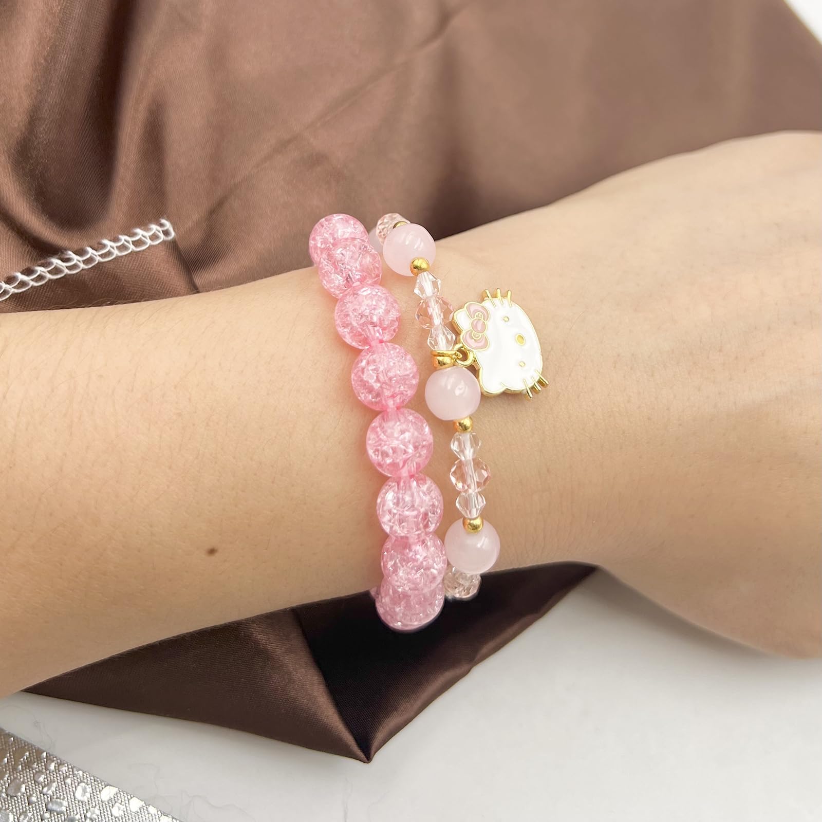 Bracelet Perlé avec Pendentif Chaton Kawaii pour Filles