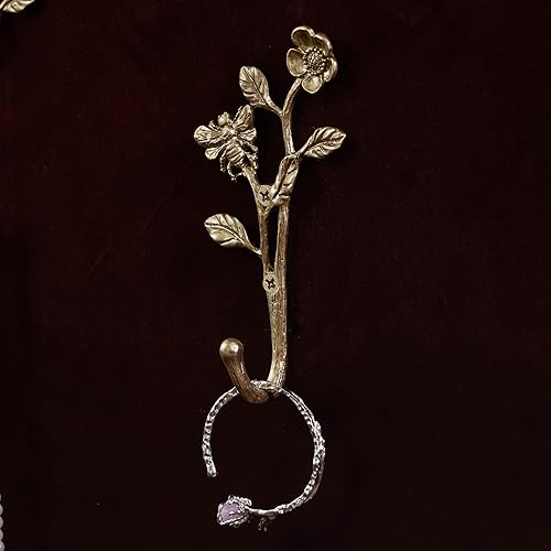 Miniatura 5 de SOFFEE DESIGN 2 ganchos de metal dorado oscuro con forma de abeja y flores en 3D, para entrada, baño, decoración de dormitorio