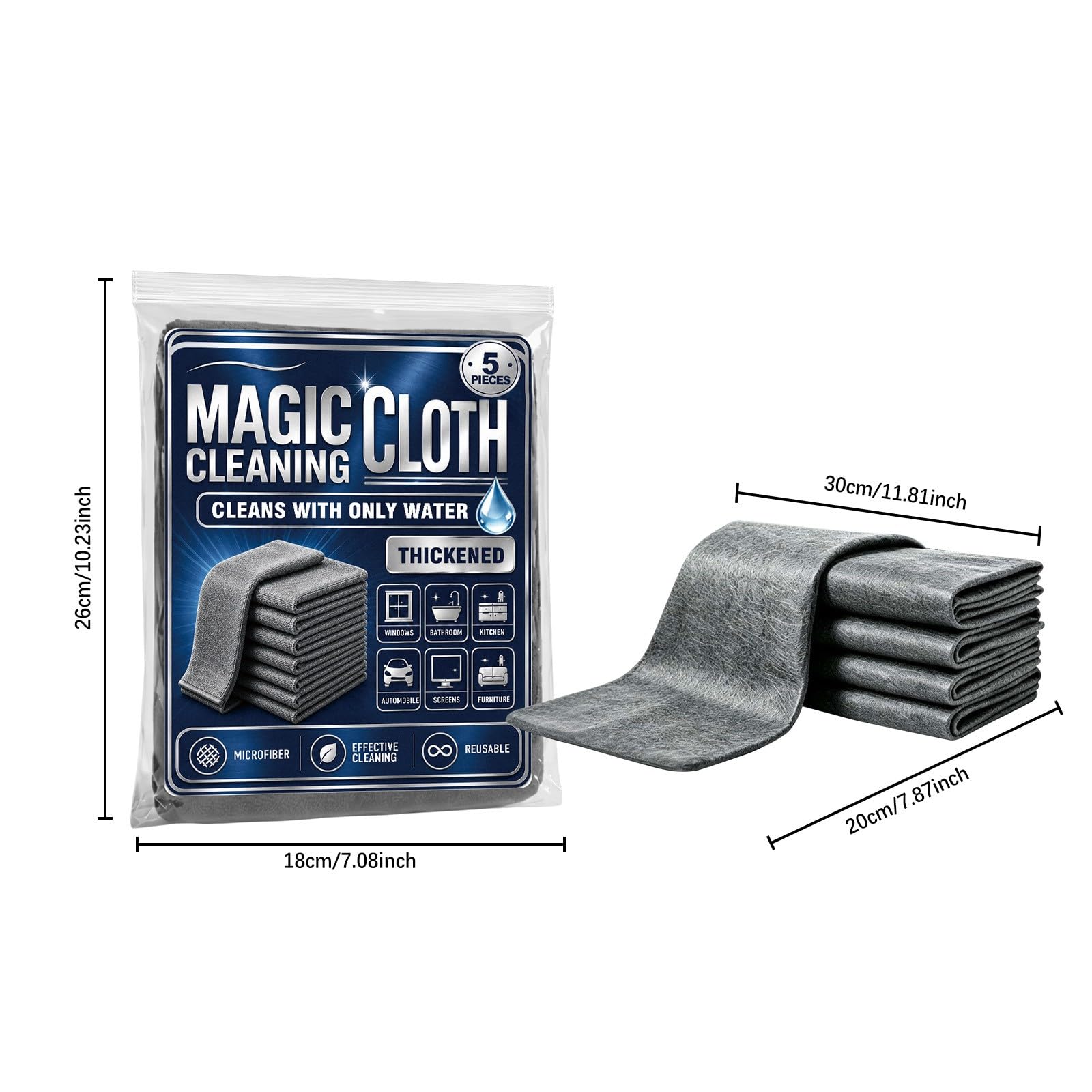 Mikrofaser Tücher 5er Set, Fensterputztuch, Auto Trockentuch, 30x20 cm (10PCS)